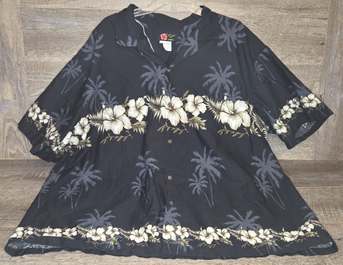 Ali’i Fashions Hawaii Big and Tall Black Floral Hawaiian Shirt Men’s XXXL 3XL
