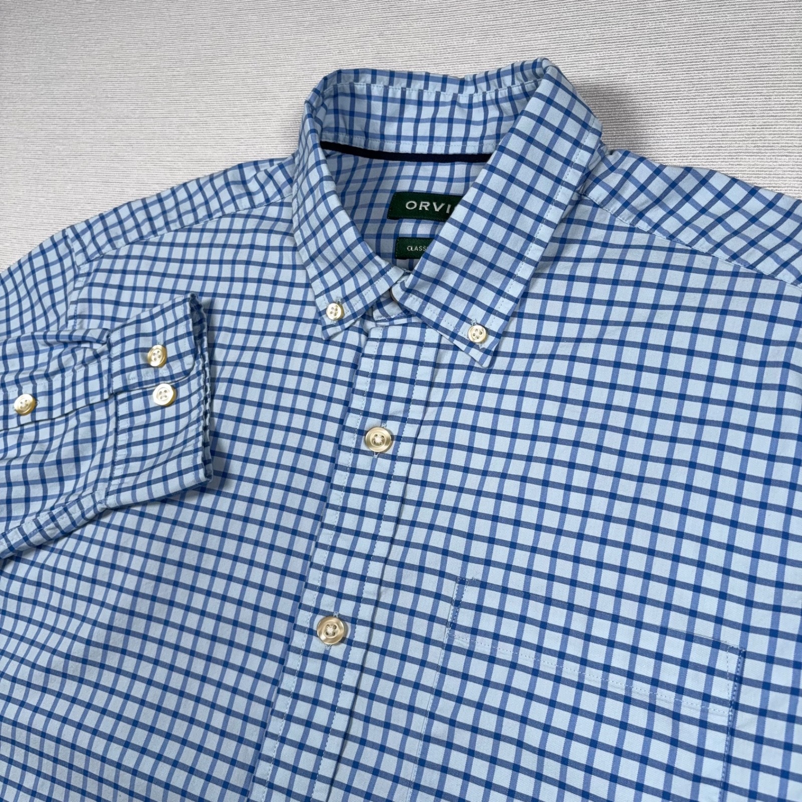 Orvis Comfort Zone Long-Sleeve Classic Fit Shirt Mens Size L Blue Performance