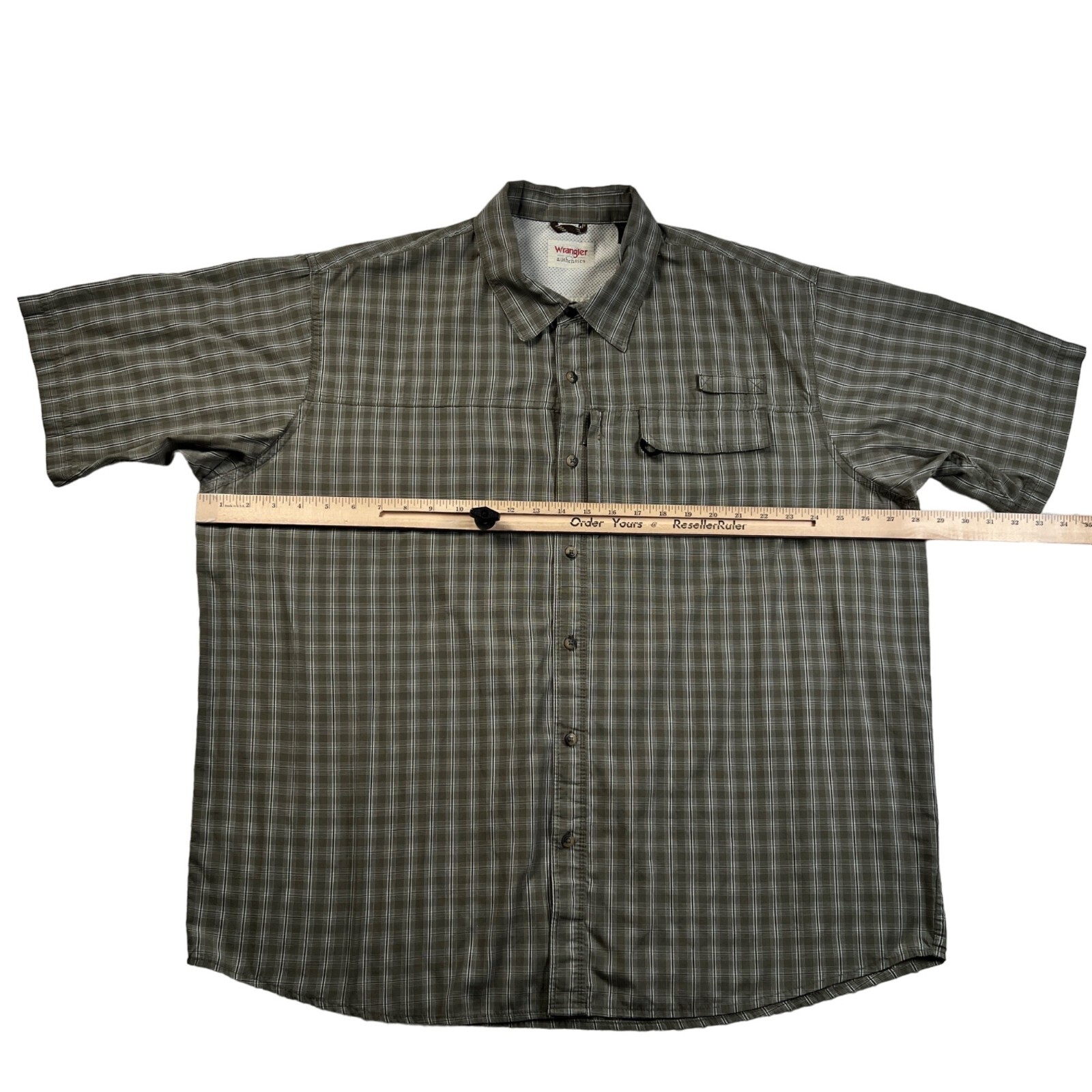 Wrangler authentics Shirt Men’s S/S Plaid Collared Button Up Green White 2XL