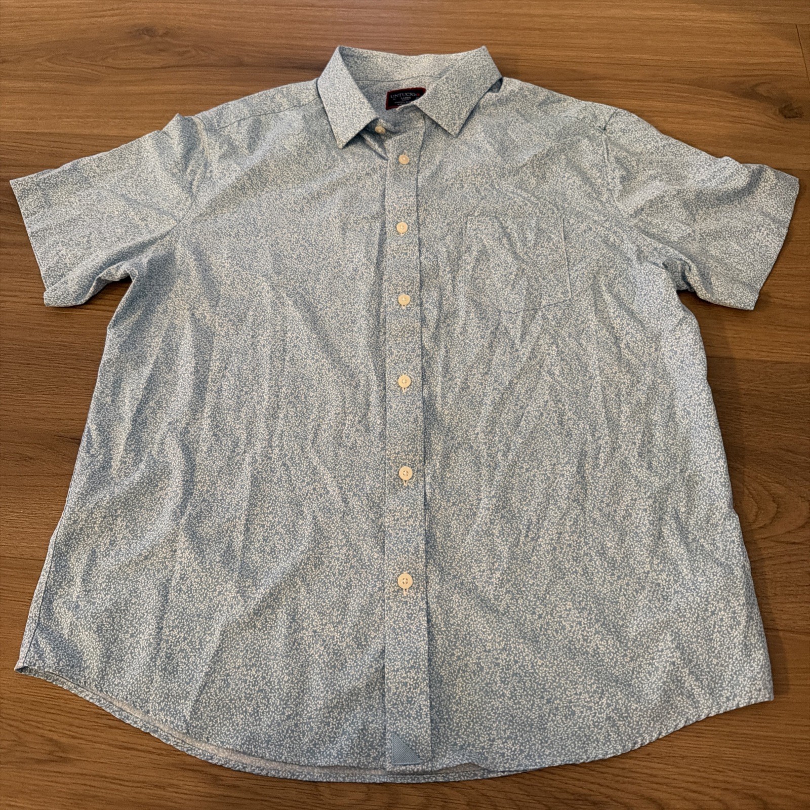 Untuckit Fortia Men’s Button Down Short Sleeve Shirt Large Floral Blue Slim Fit