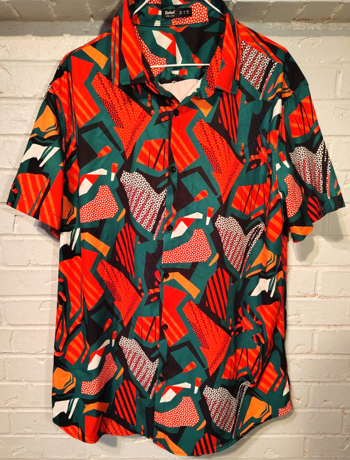 ROMWE Abstract Geometric Pattern Men’s Button Down Casual Shirt Size XXL