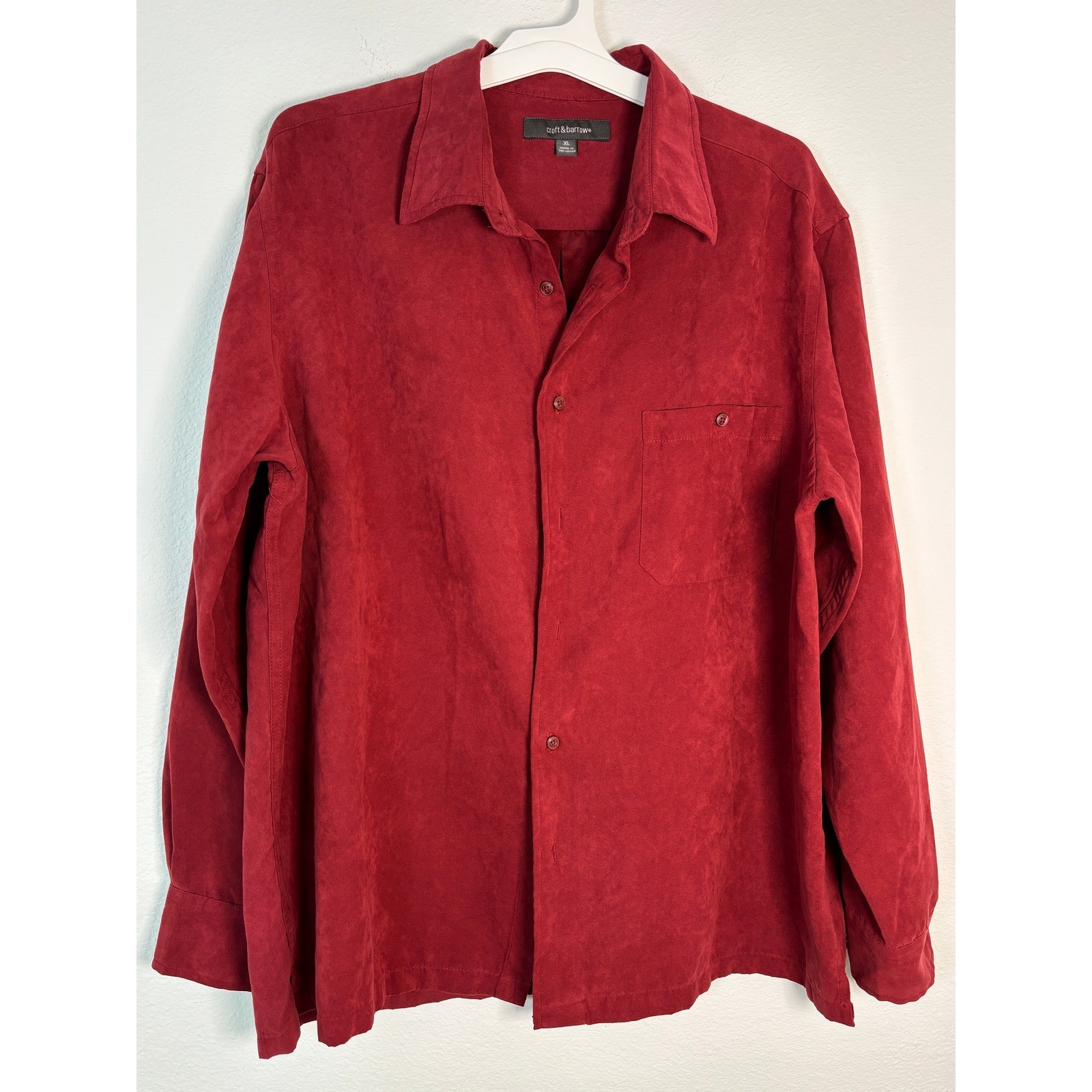 Croft & Barrow Mens XL Red Faux Suede Long Sleeve Button Down Shirt Pocket
