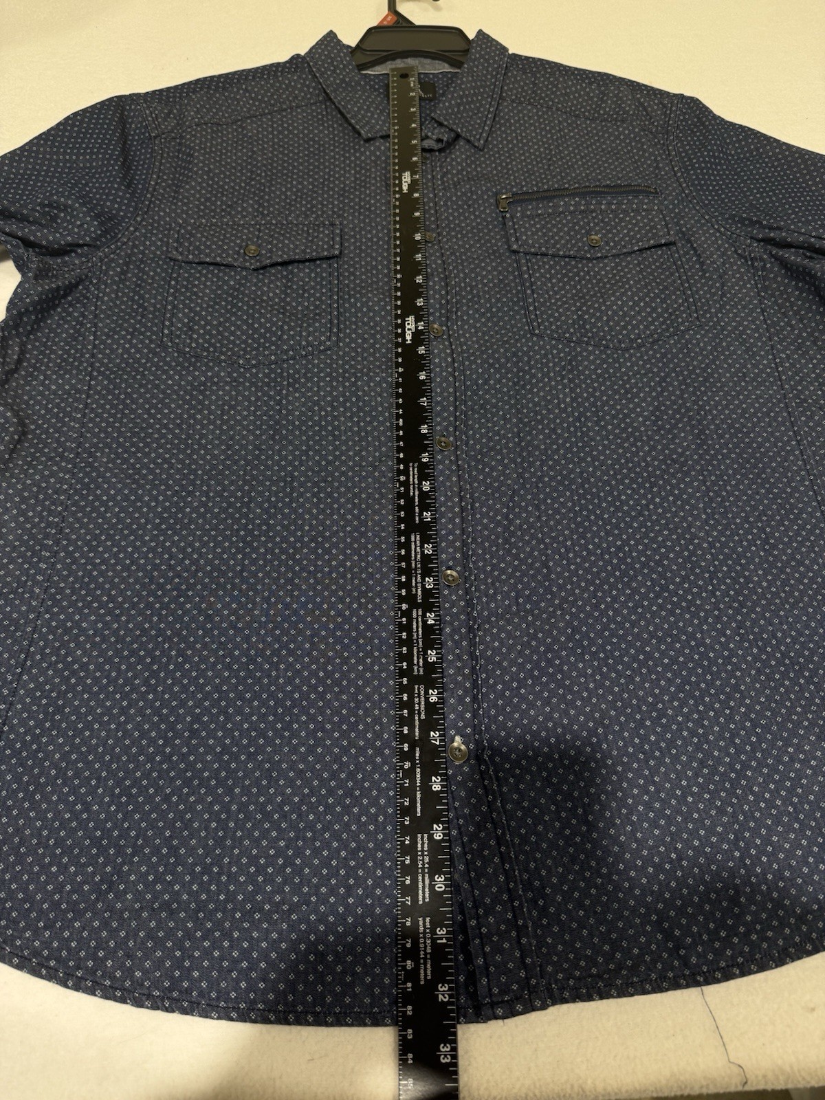 XXL Rock and Republic Men’s Blue Short Sleeve Button Up Shirt 400 Ink Zipper