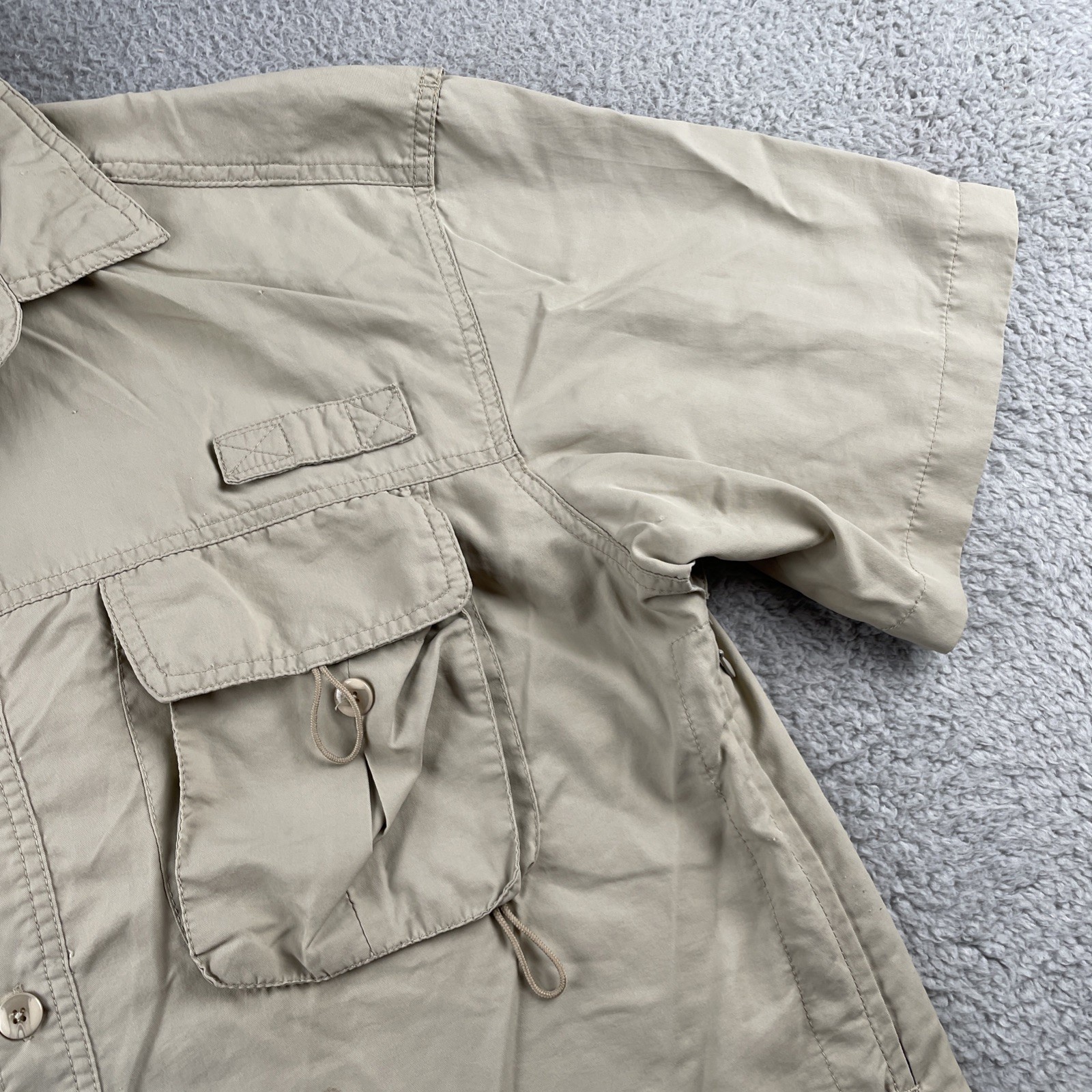 Vtg Guides Choice Medium Safari Utility Shirt Khaki With Zippered Pockets 90s
