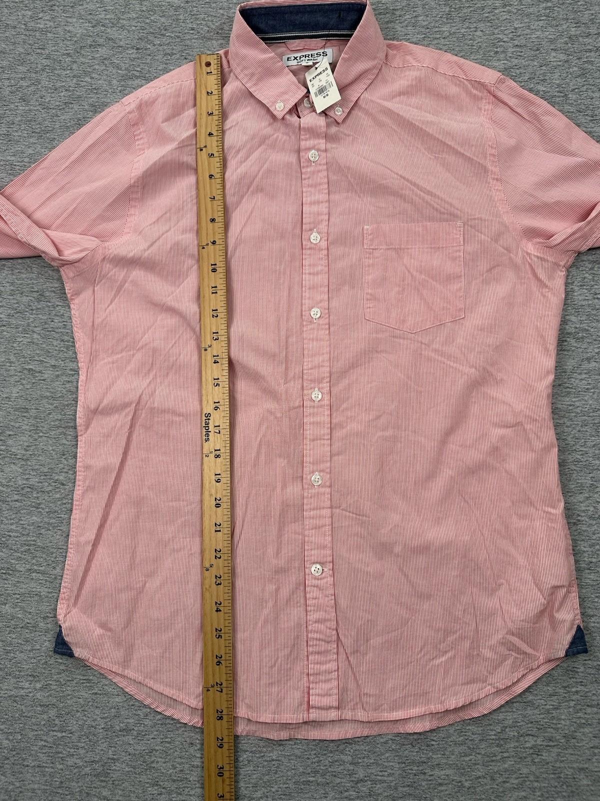 Express Shirt Mens Medium Red Pink Striped Soft Wash Button Down City NEW