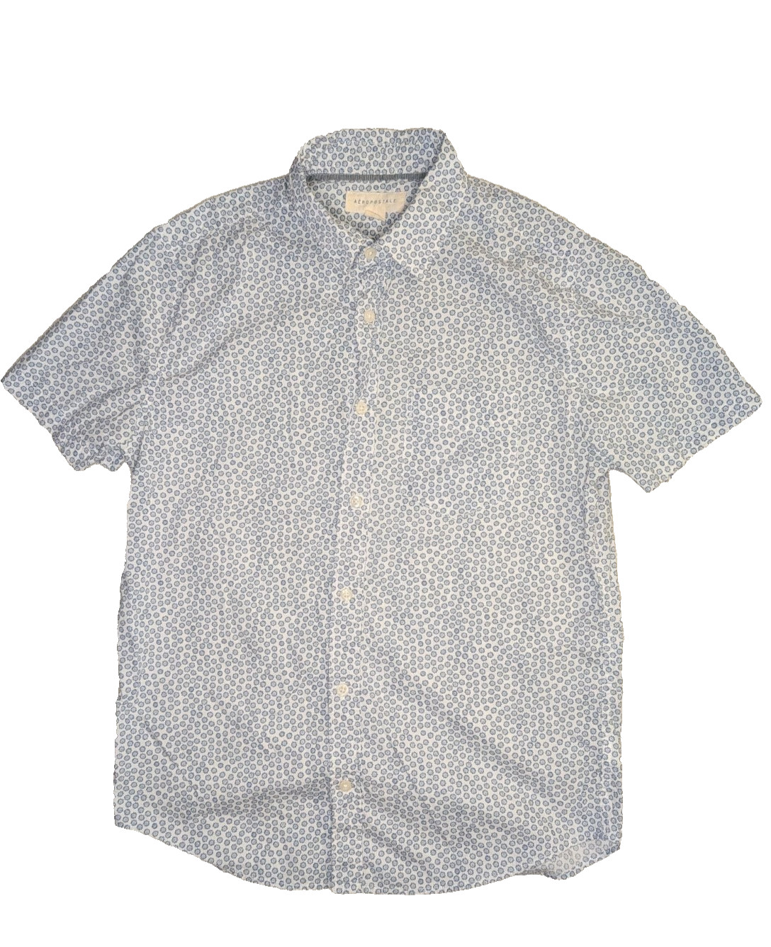 Aeropostale Mens Button-Down Shirt S White Blue Floral Geometric
