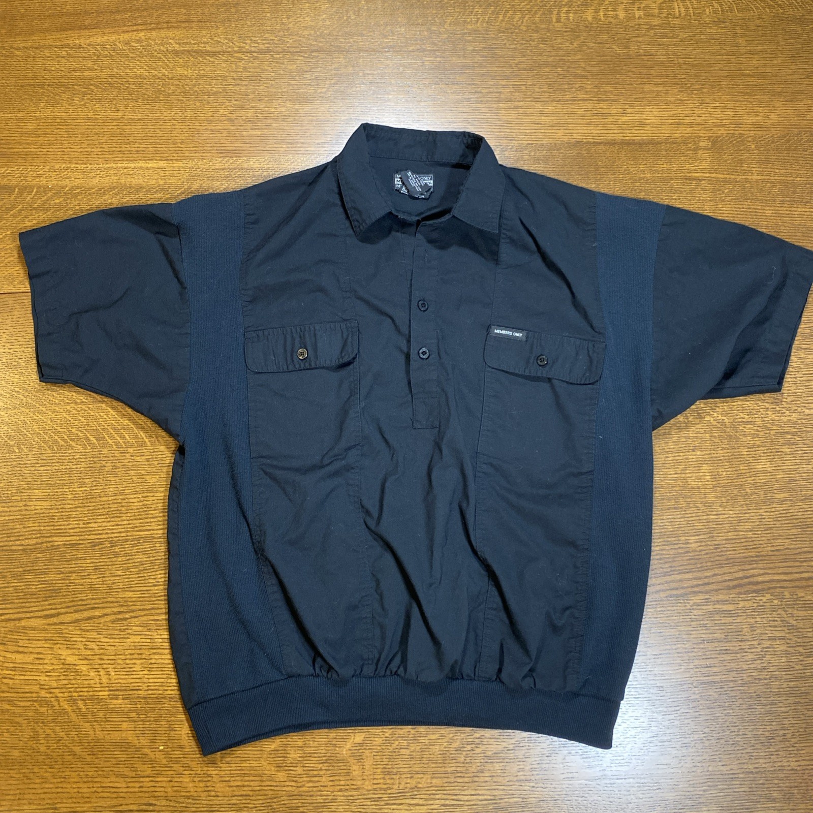 MEMBERS ONLY Vintage Henley 1/4 Button Shirt Short Sleeve Ribbed Panel Mens Sz L
