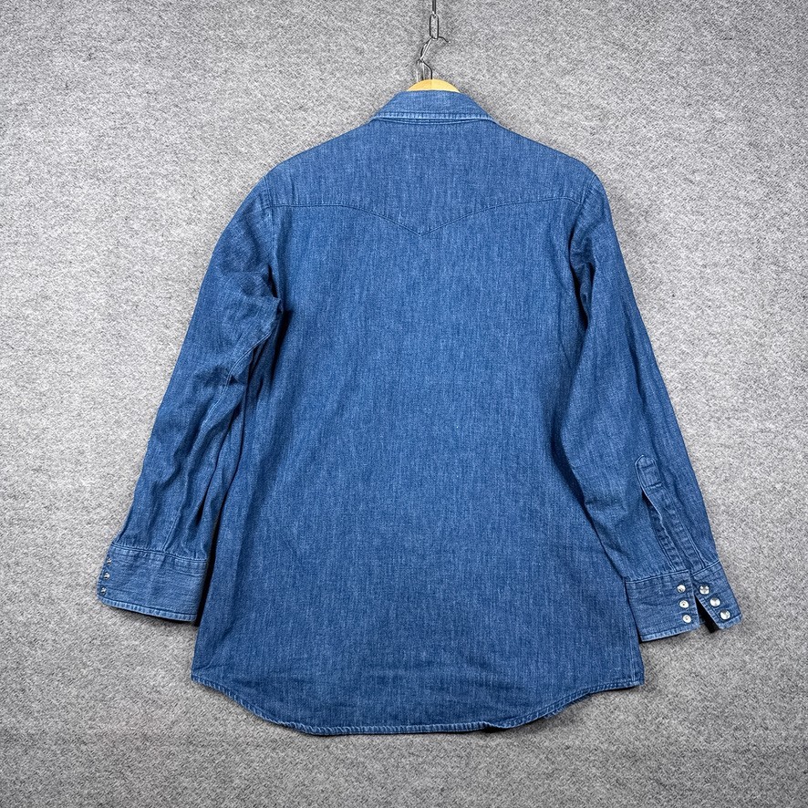 Vintage Lee Denim Pearl Snap Shirt Mens 16×33 Blue Western Cowboy Made In USA