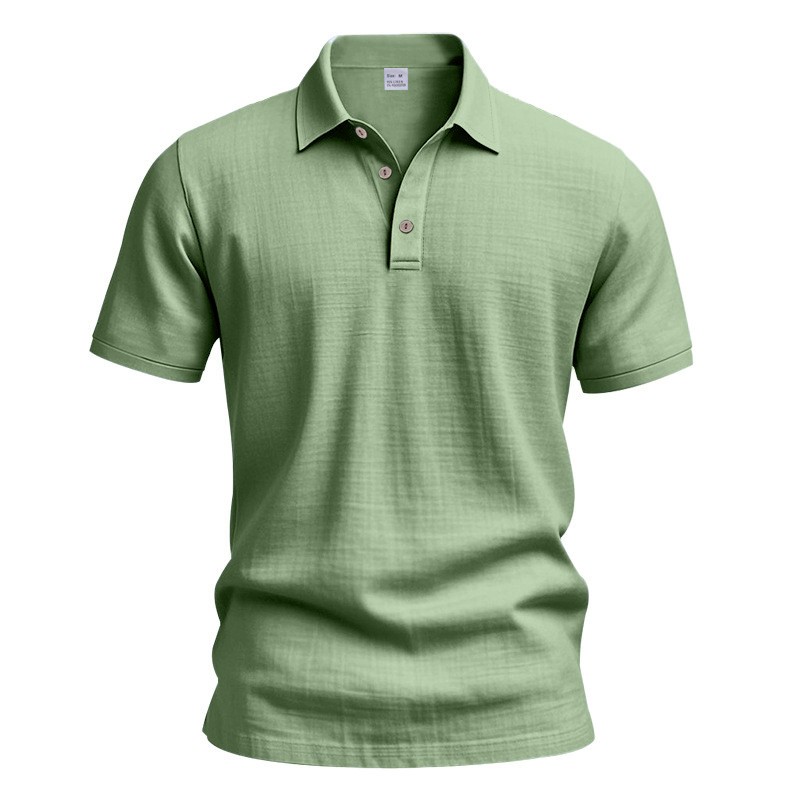 Summer polo collar solid color half-button loose breathable casual men’s T-shirt