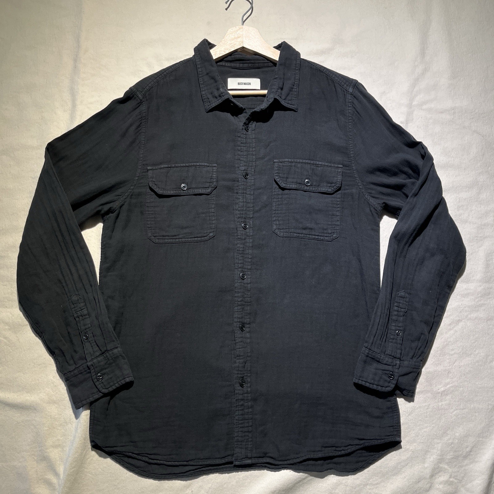 Huckberry Buck Mason Black Double Weave Vintage Two Pocket Shirt Cotton Medium