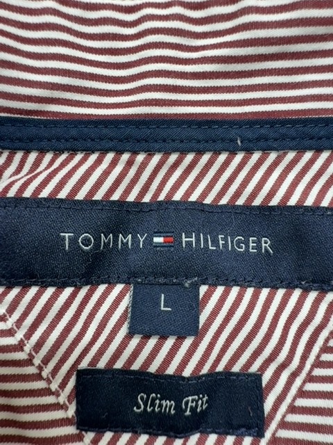 Tommy Hilfiger Men’s Brown Pinstripe Slim Fit Shirt Size L – Poplin