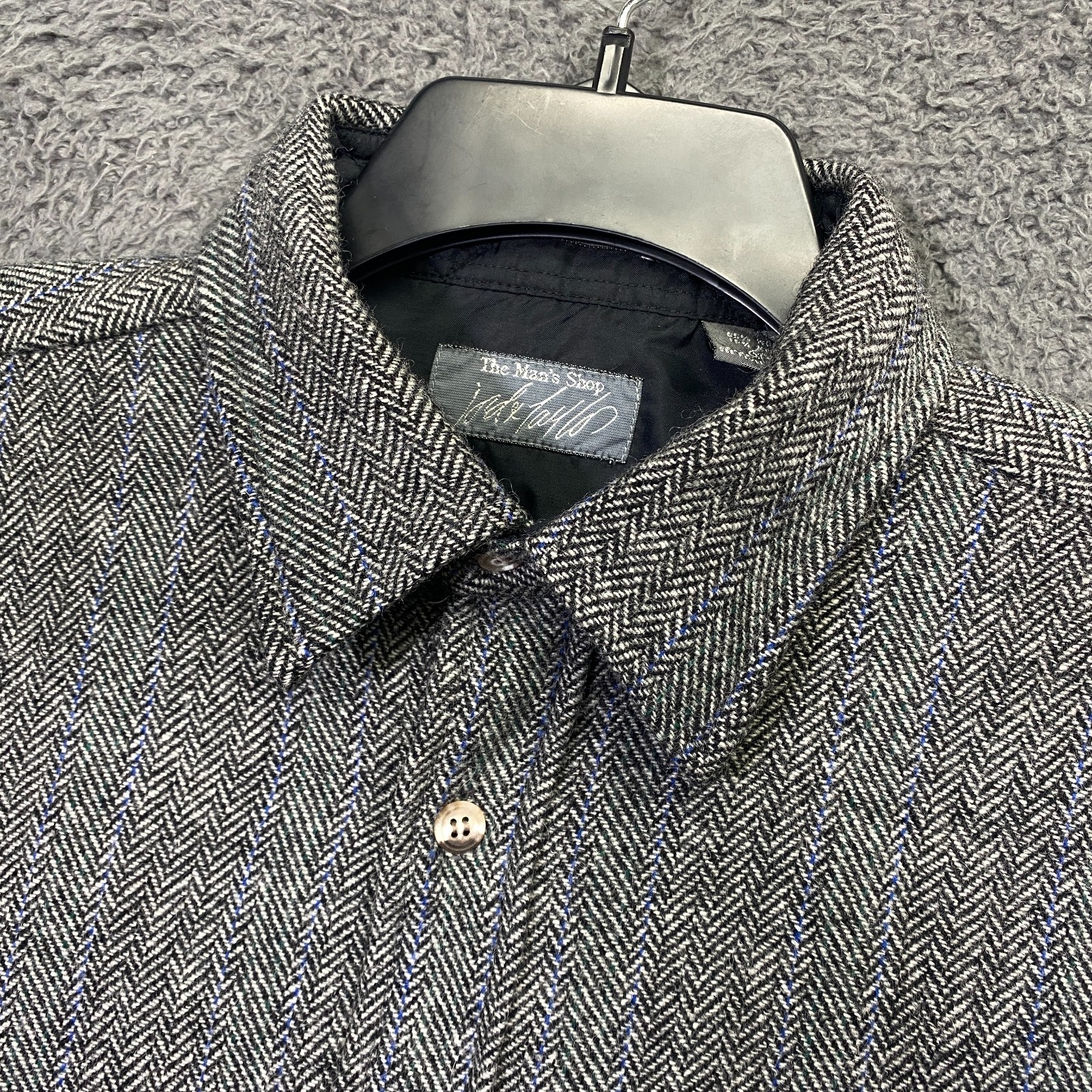 Lord & Taylor Shirt XL Men Herringbone Boiled Wool Blend Gray Rugged