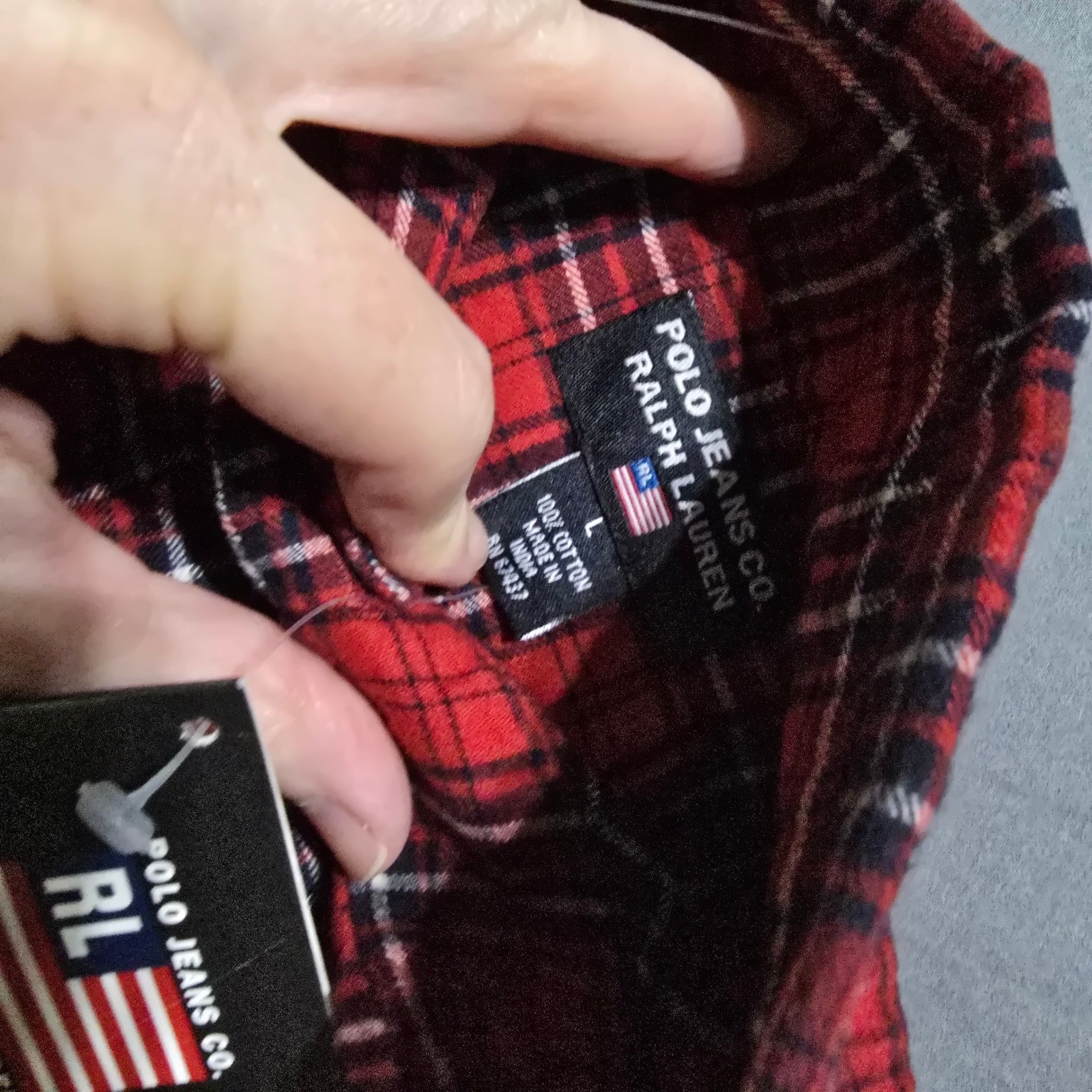 Polo Jeans Co Ralph Lauren Plaid Shirt Mens Large Red Button deadstock vintage