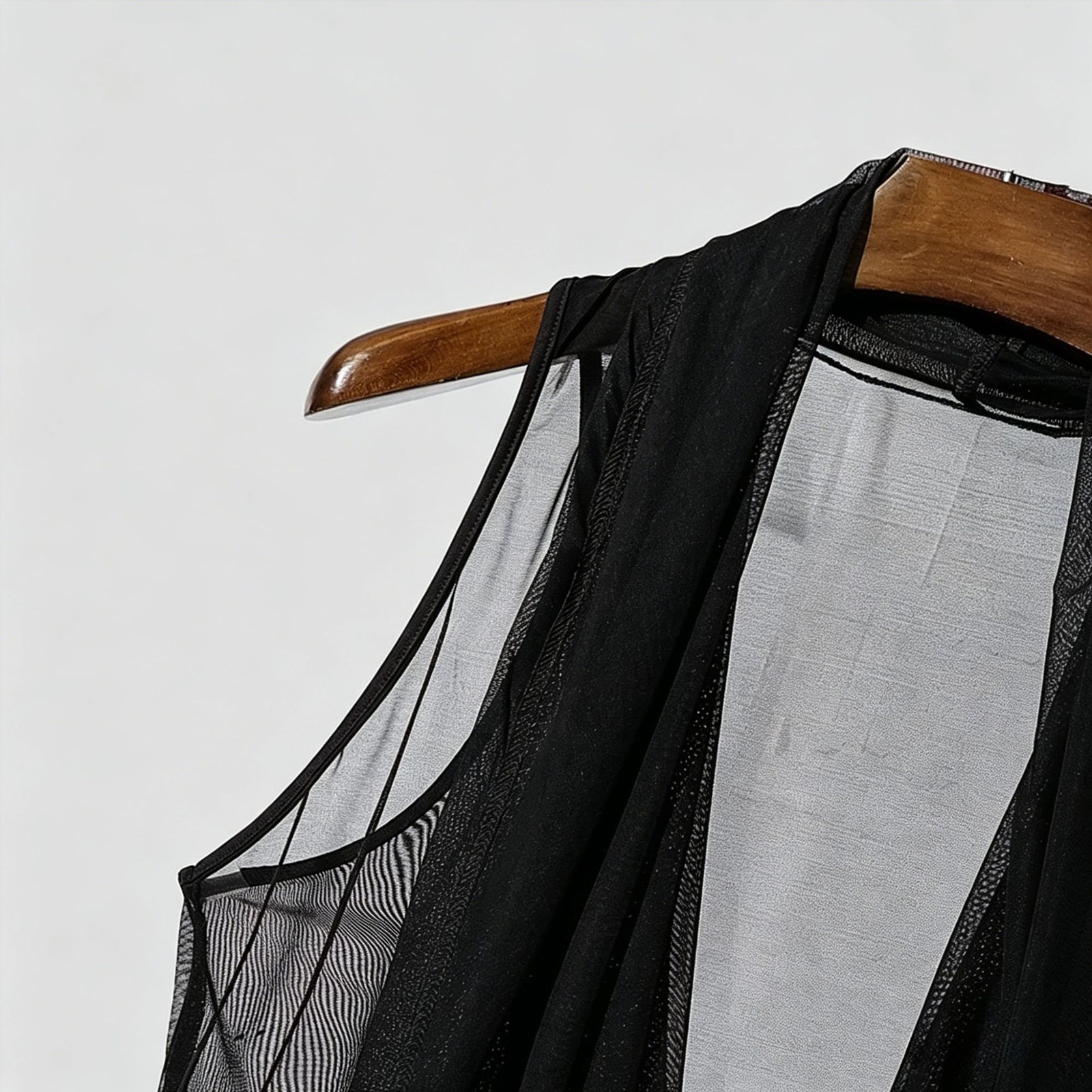 Men’s draped deep V-neck tank top lightweight mesh sheer top
