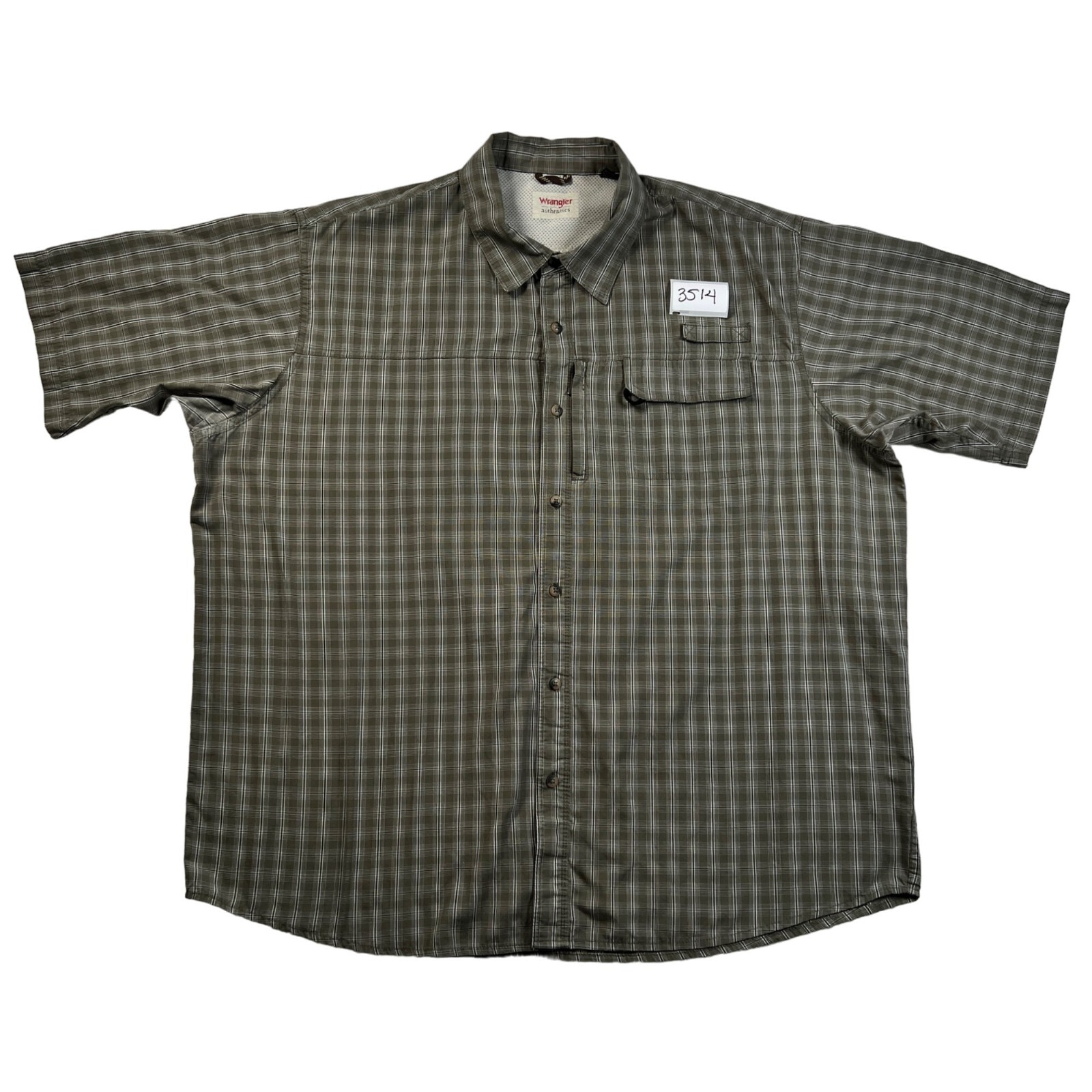 Wrangler authentics Shirt Men’s S/S Plaid Collared Button Up Green White 2XL