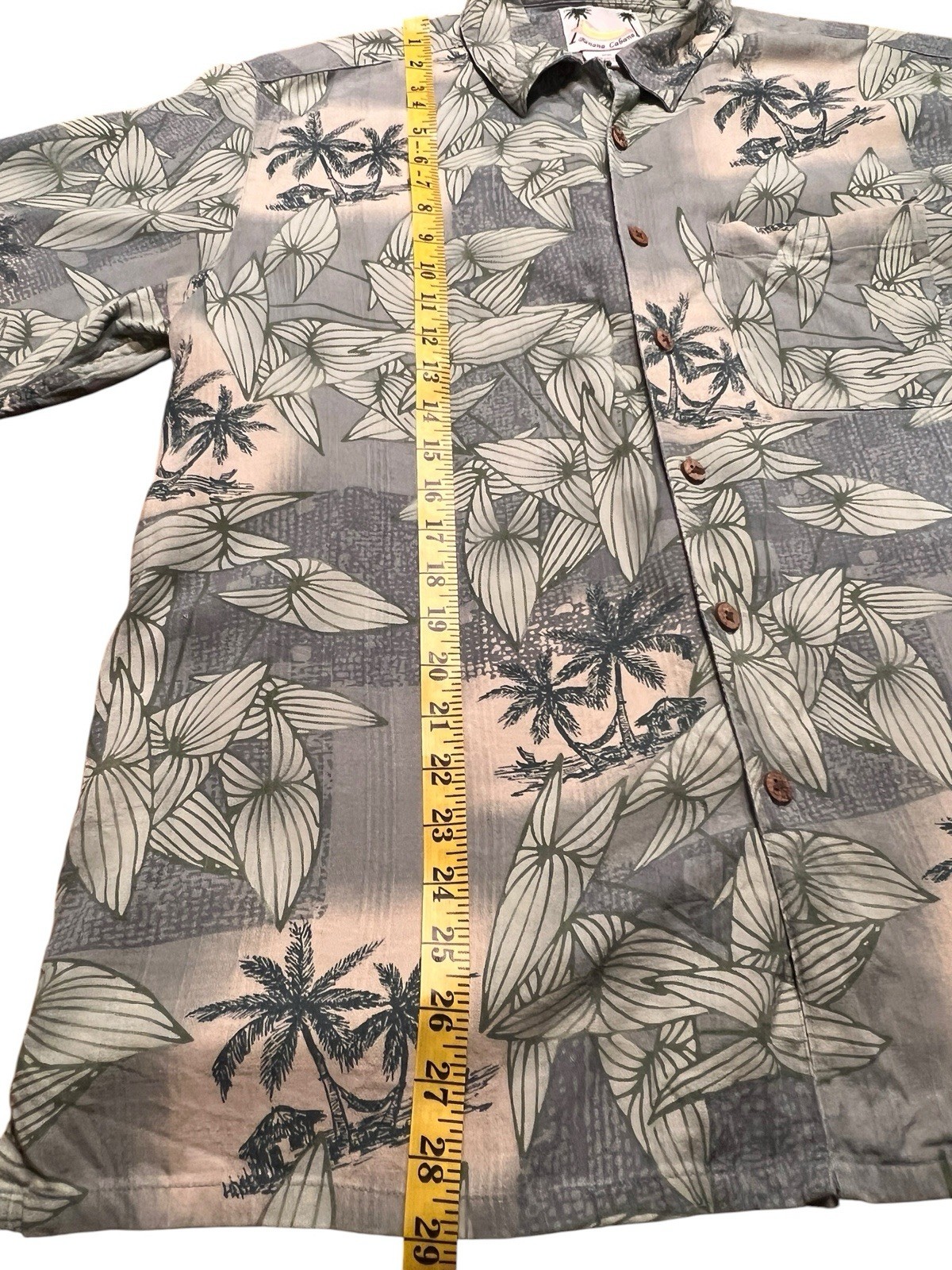 Banana Cabana Mens L Silk Tropical Hawaiian Button Up Short Sleeve Shirt