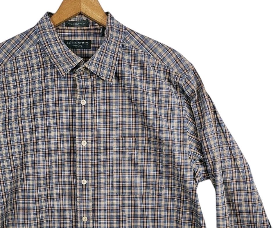 Lyle And Scott Scotland Plaid Button Combed Cotton Down Shirt Mens XL