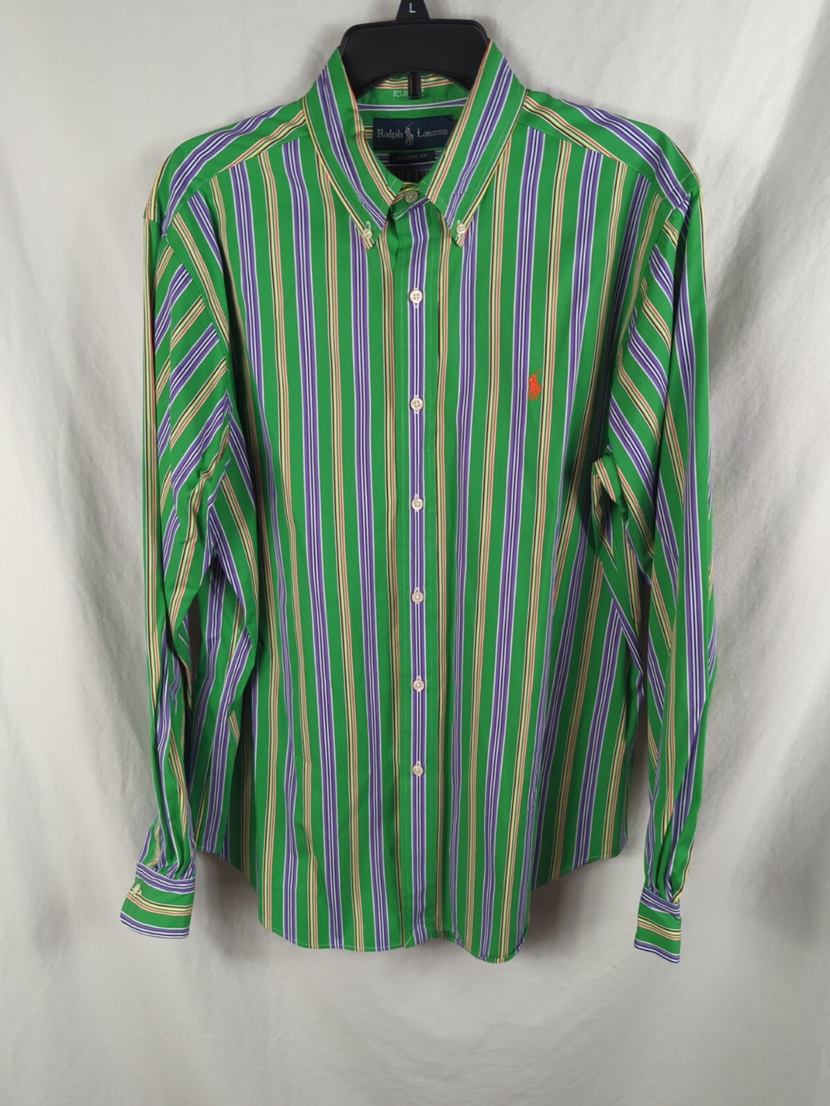 Ralph Lauren shirt Mens Size L Classic Fit Green Multi colored Vertical Stripe