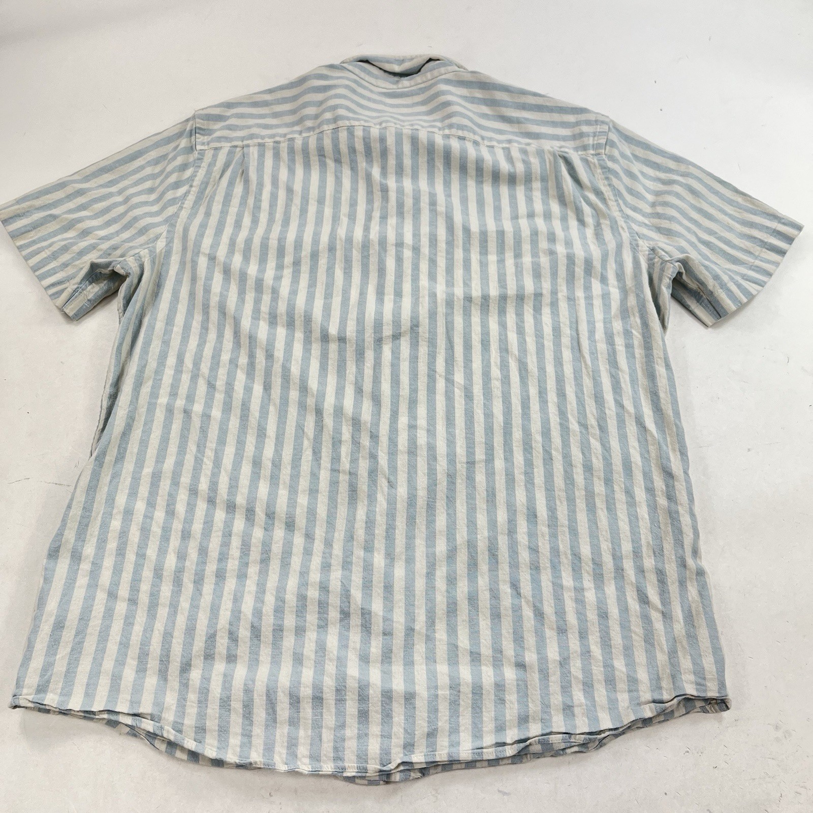 Faherty Short Sleeve Breeze Shirt Button Down Blue Stripe Size Large Hemp Blend