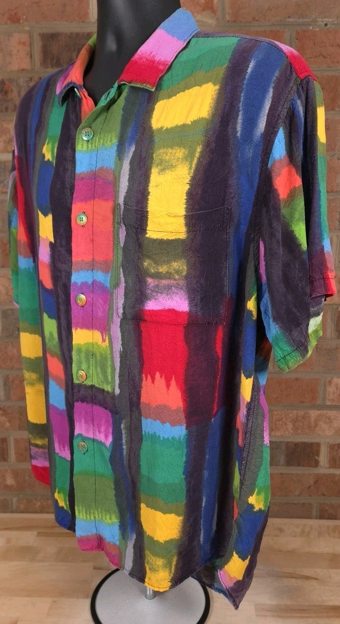 Vintage Jams World Hawaiian Shirt Mens L Geometric Abstract Painting Art Print