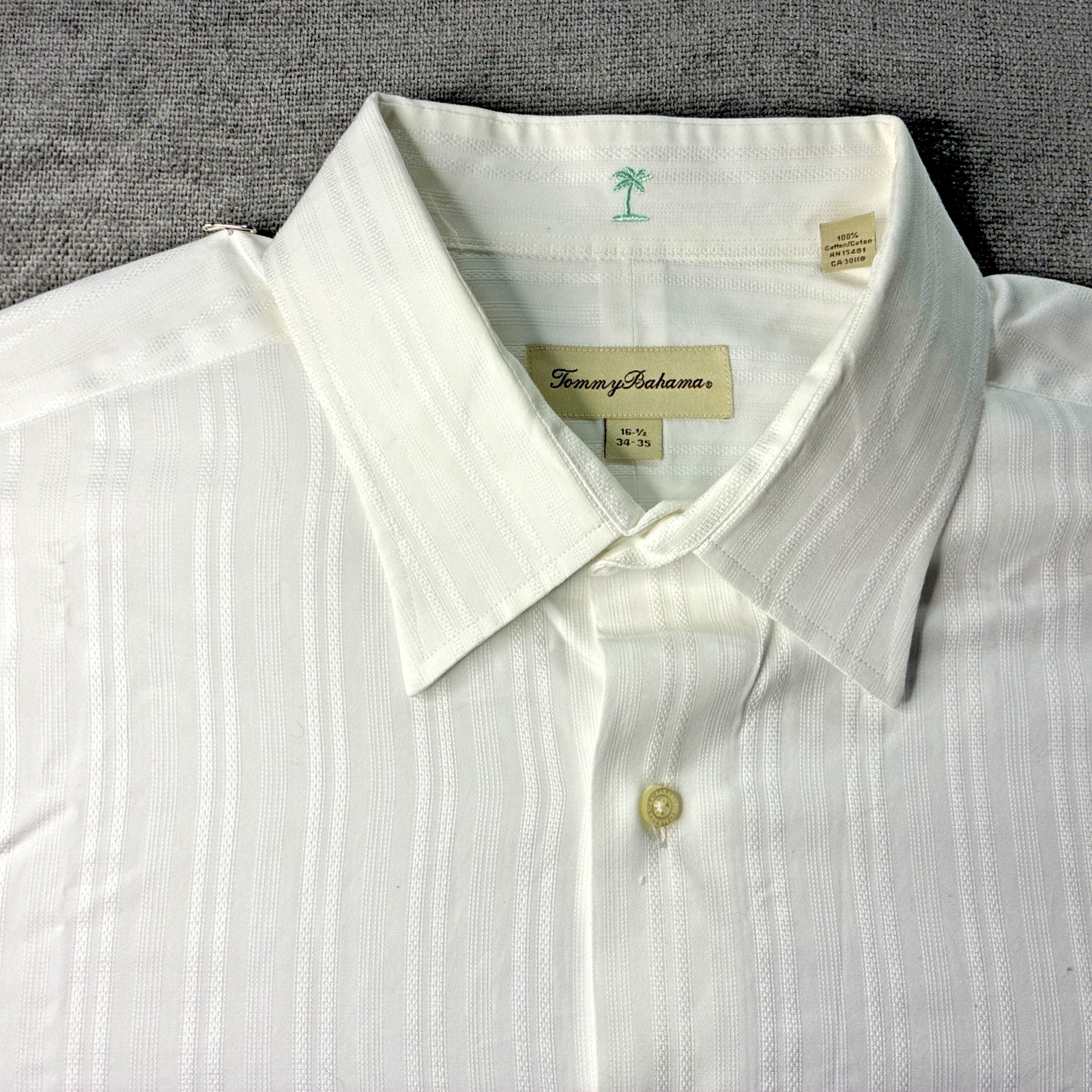 Tommy Bahama Mens 16.5 x 34/35 Cotton Solid White Button Shirt Beach Wedding L/S