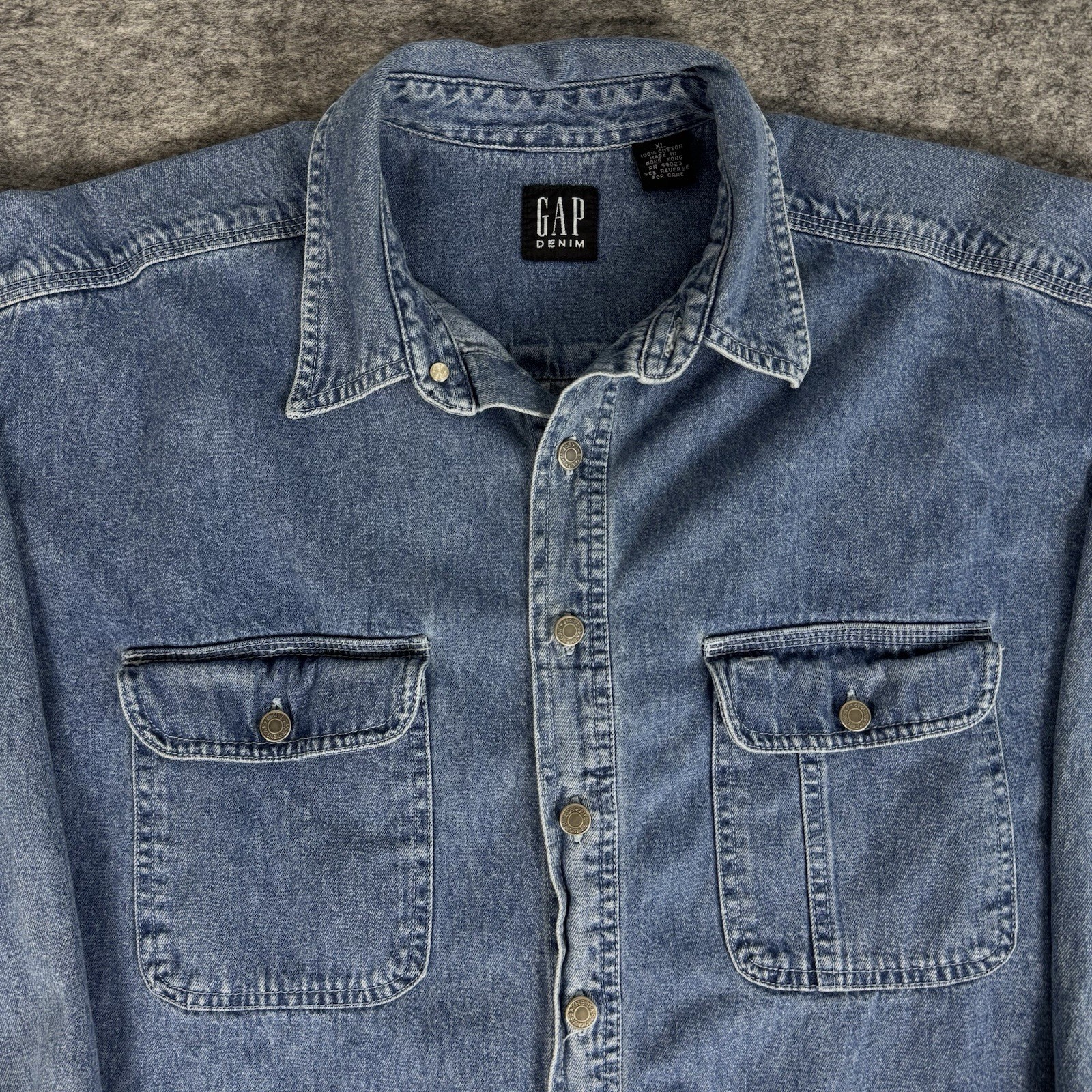 Vintage GAP Denim Button Up Shirt Men’s XL Blue Faded Metal Buttons Western 90s