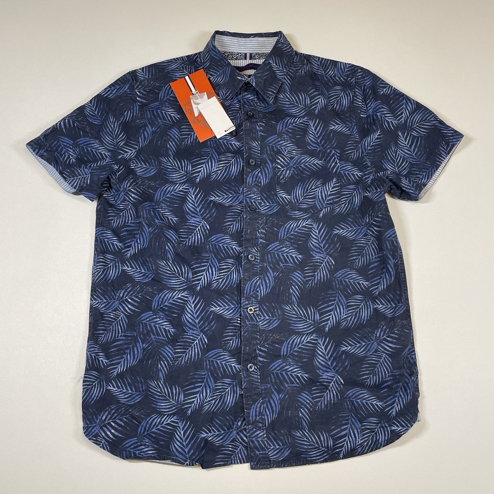 English Laundry Shirt Men’s Medium Blue Short Sleeve Floral Leaves Button Up NEW