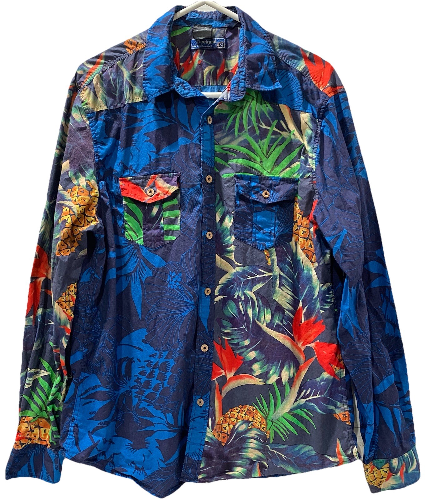 Desigual Multi Floral 100% Cotton Long Sleeve Button-Up Shirt Size XL