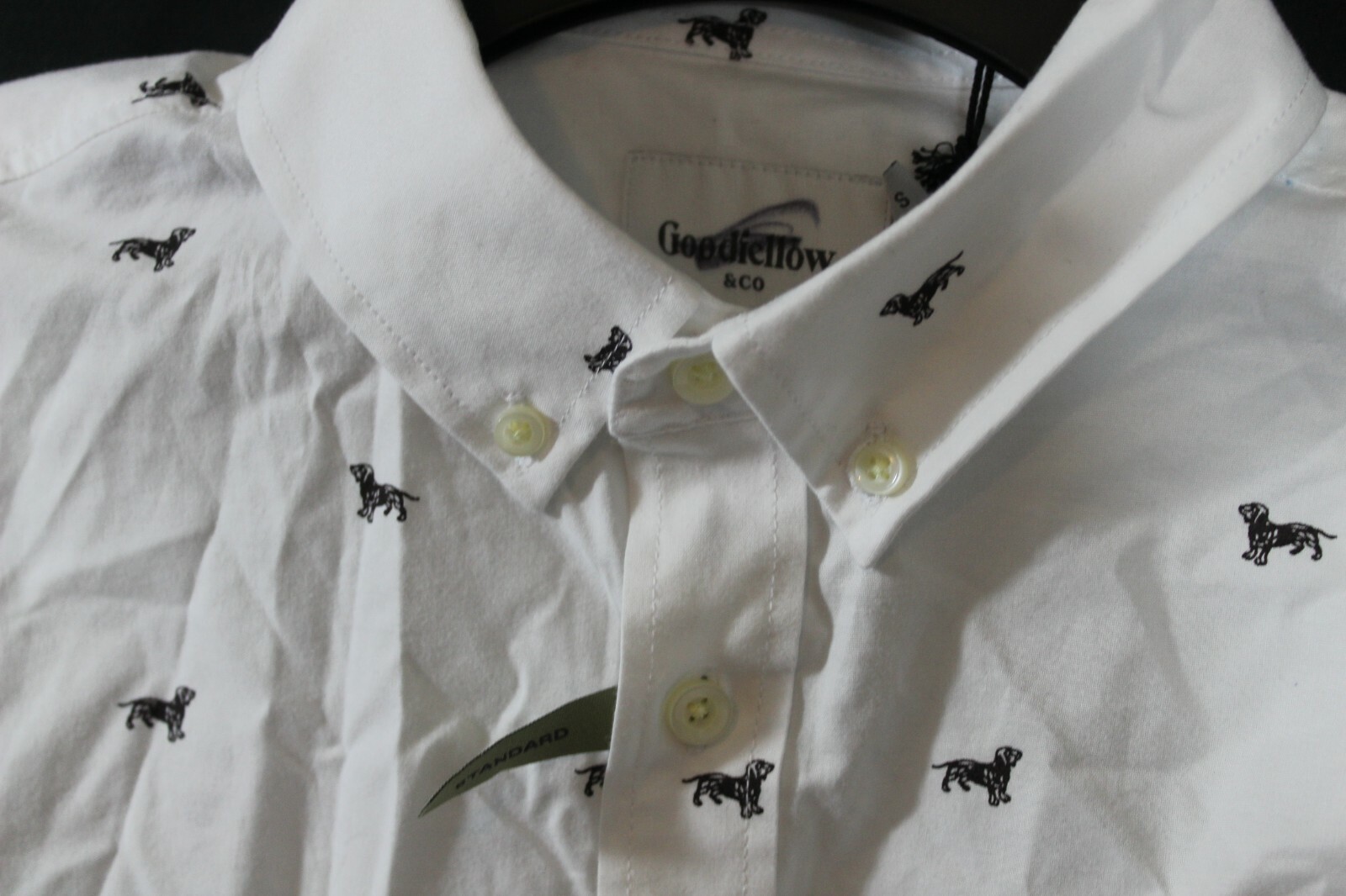 Goodfellow Poplin Button Down Long Sleeve Shirt White Dog Print S,M,L,XL (B164)