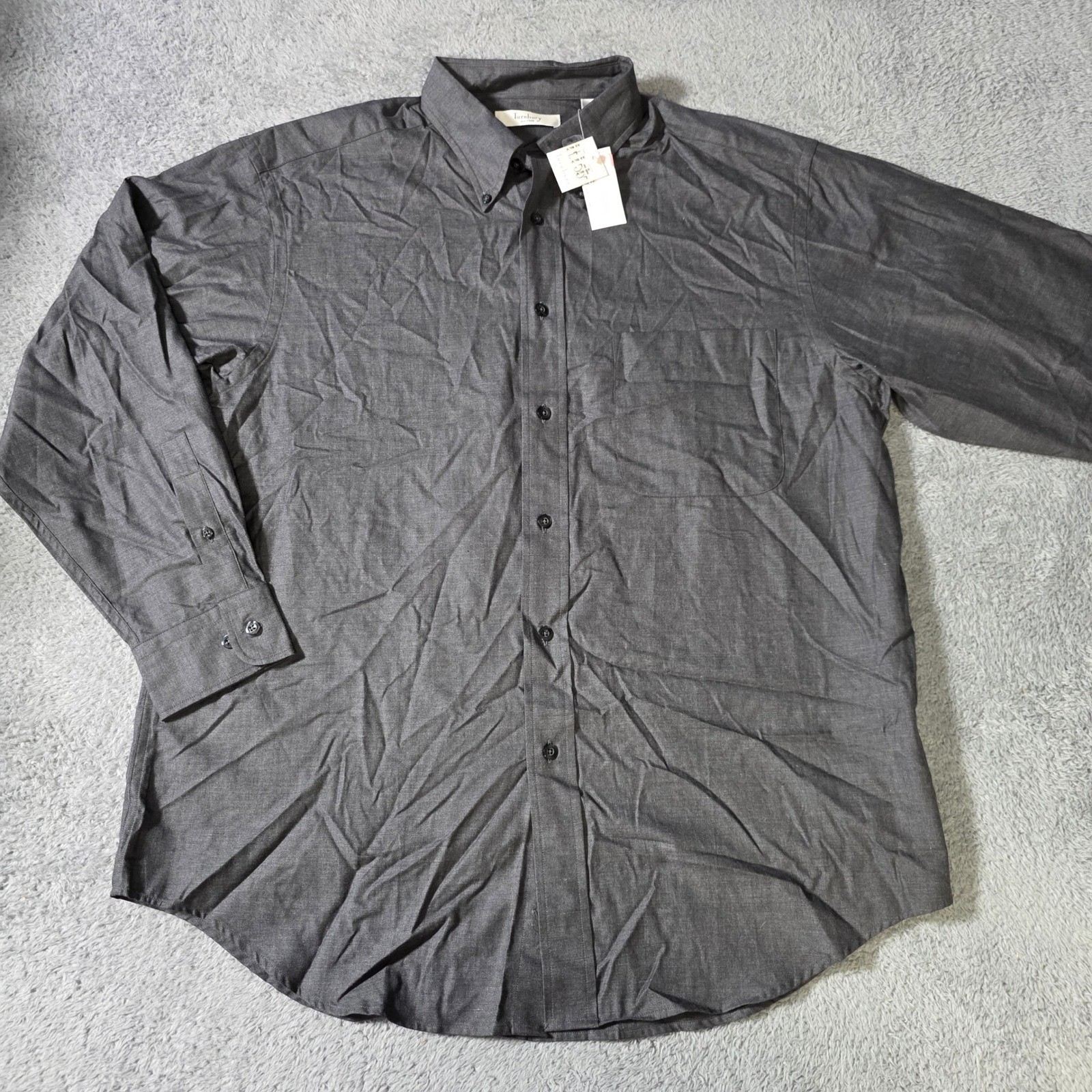 Turnbury Mens L 33 Button Down Shirt Gray Cotton Long Sleeve Solid Pocket