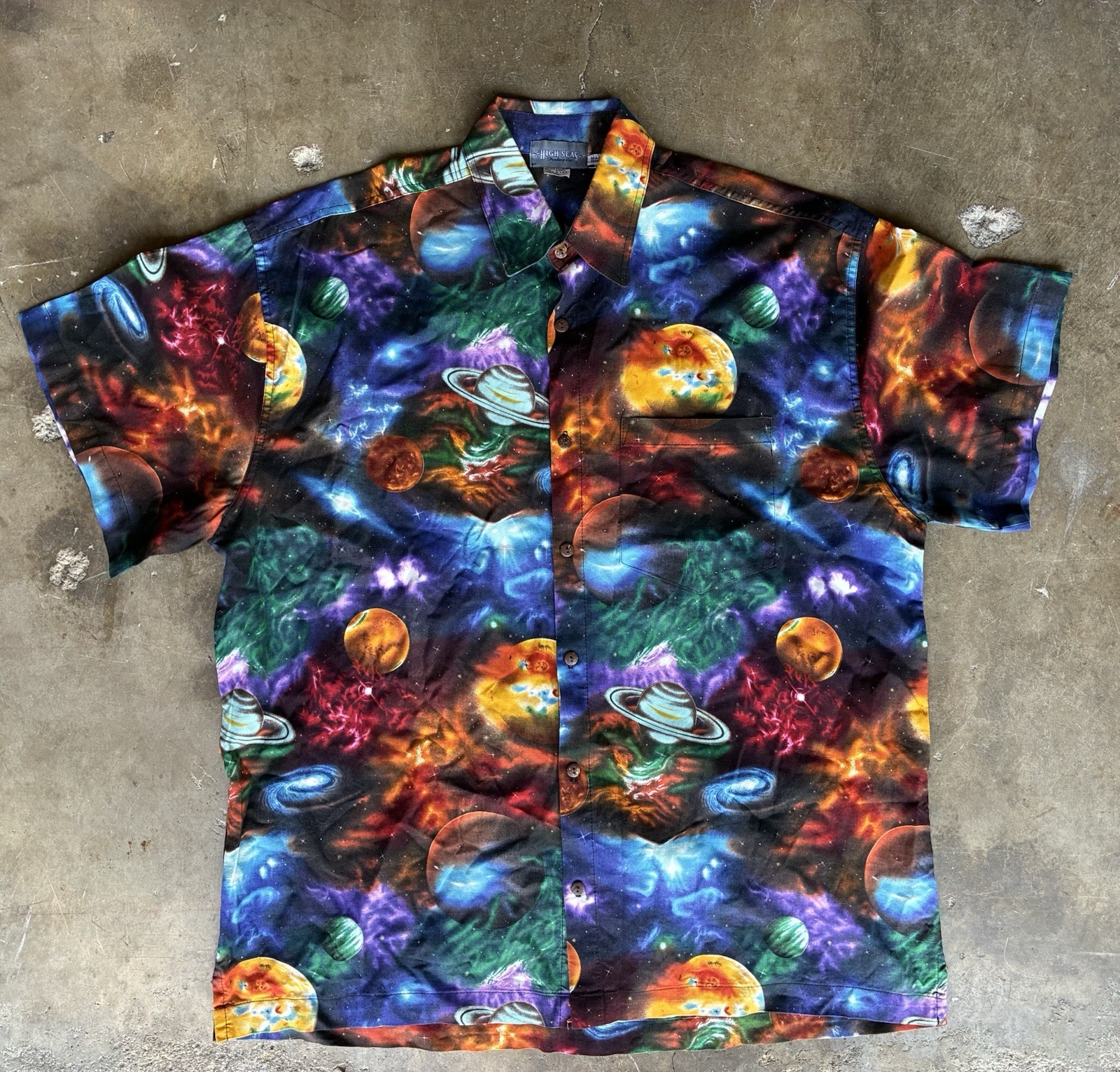 High Seas Trading Co. Men’s XL Multicolor Space Graphic Print Pocket Button-Up
