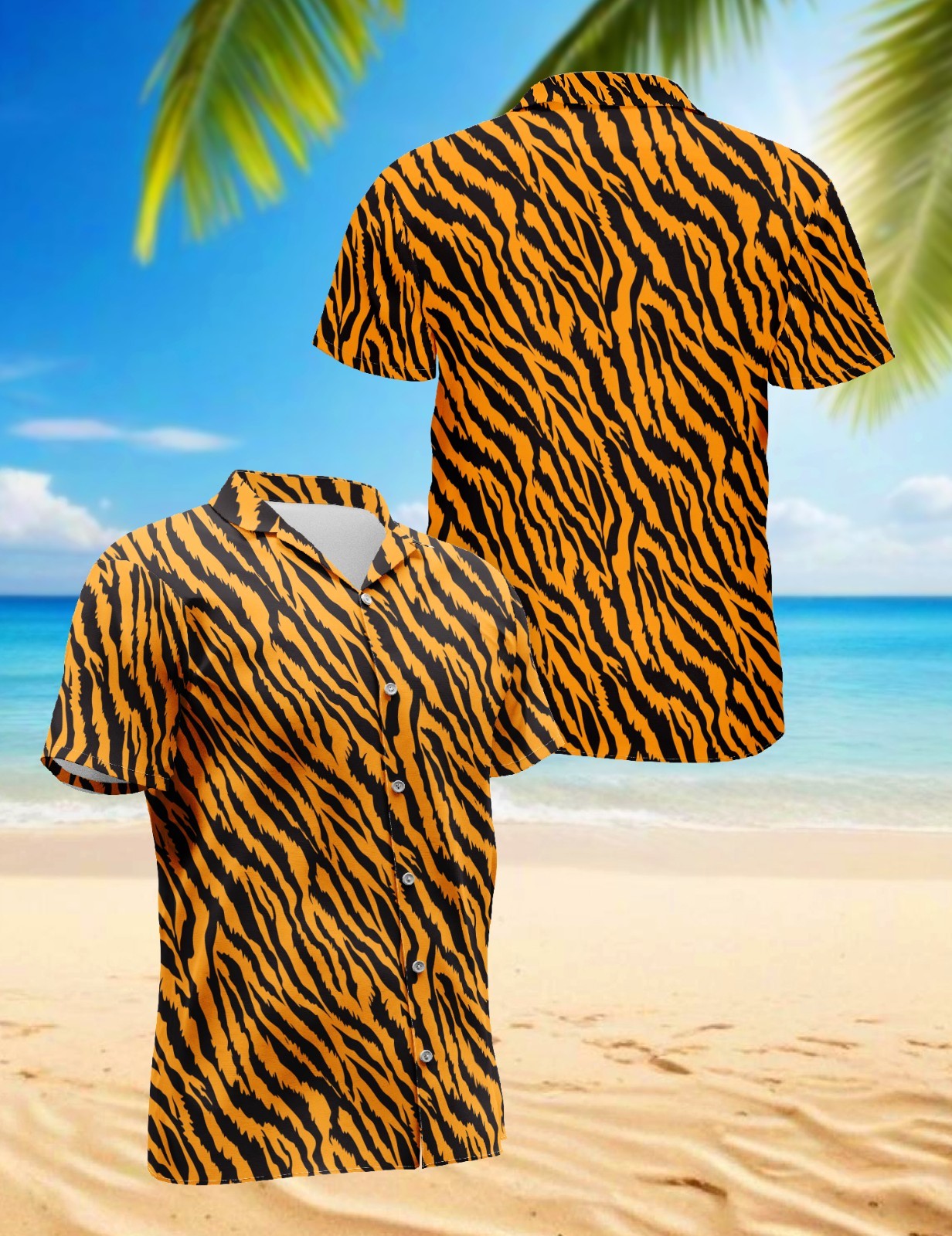 Tiger Print Hawaiian Shirt Wild Animal Jungle Summer Beach Aloha