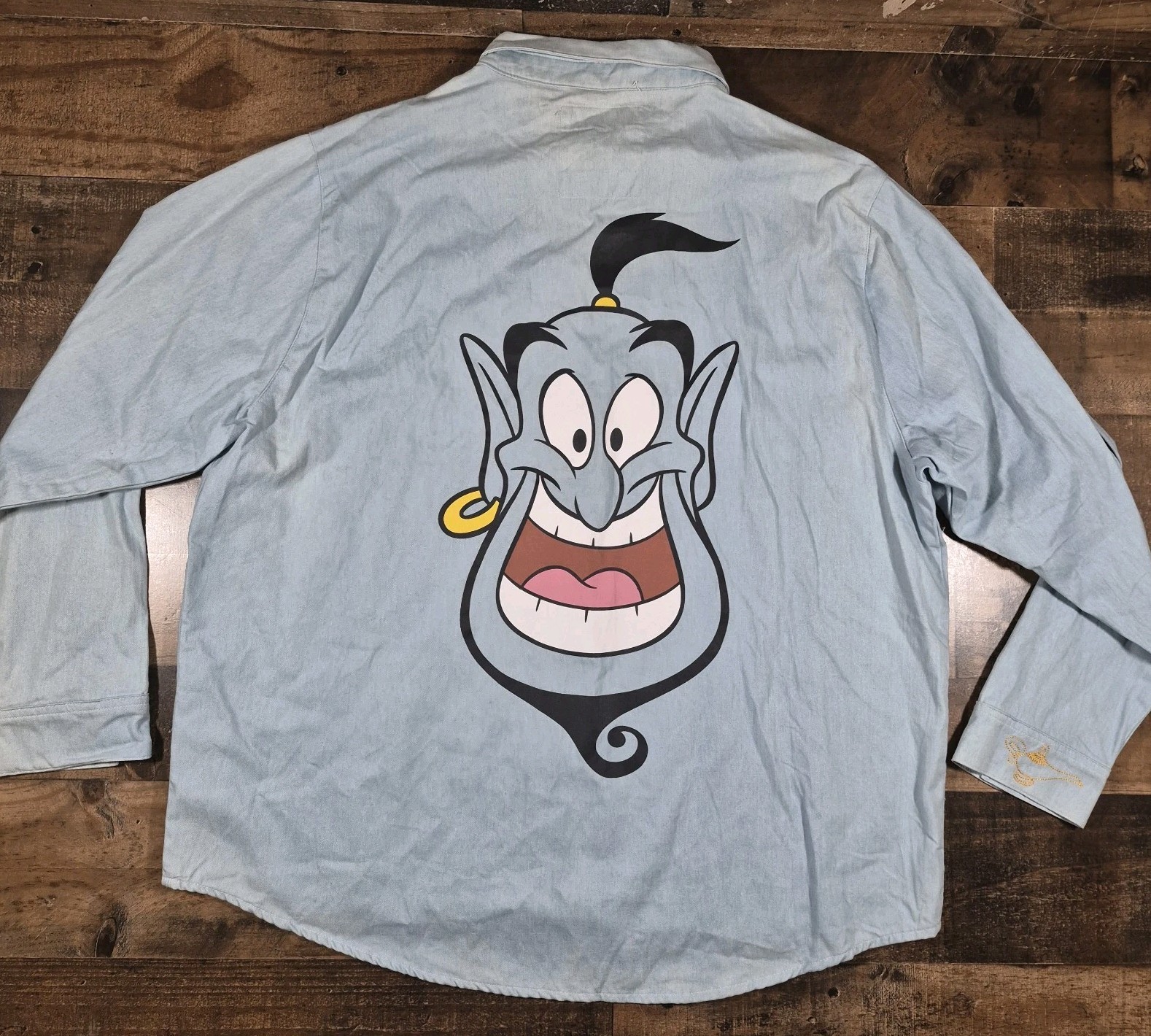Cakeworthy Disney Aladdin Shirt Mens 2XL Blue Denim Genie Long Sleeve Button Up