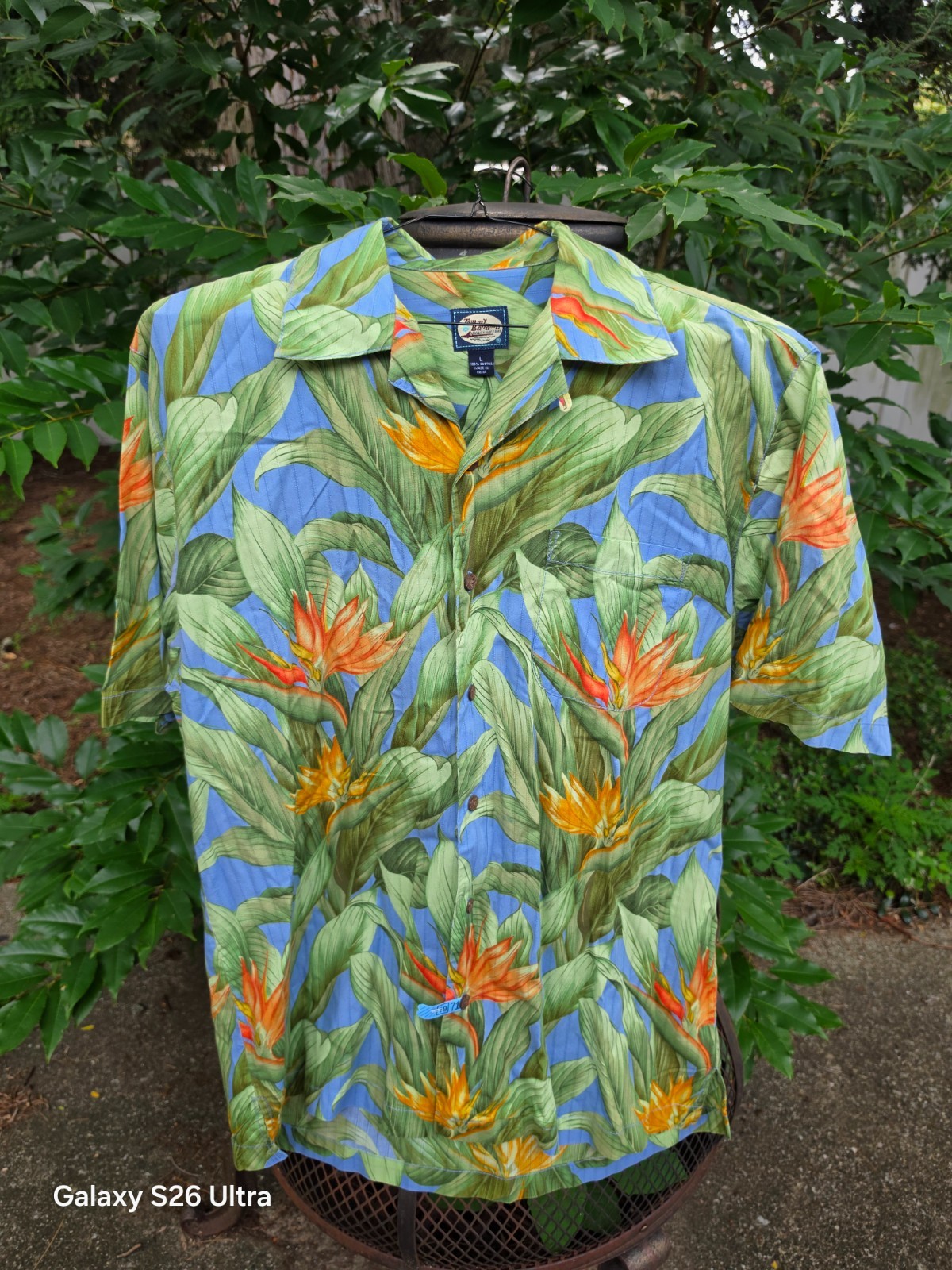 Tommy Bahama vintage cotton shirt “Bird of Paradise” L blue green orange