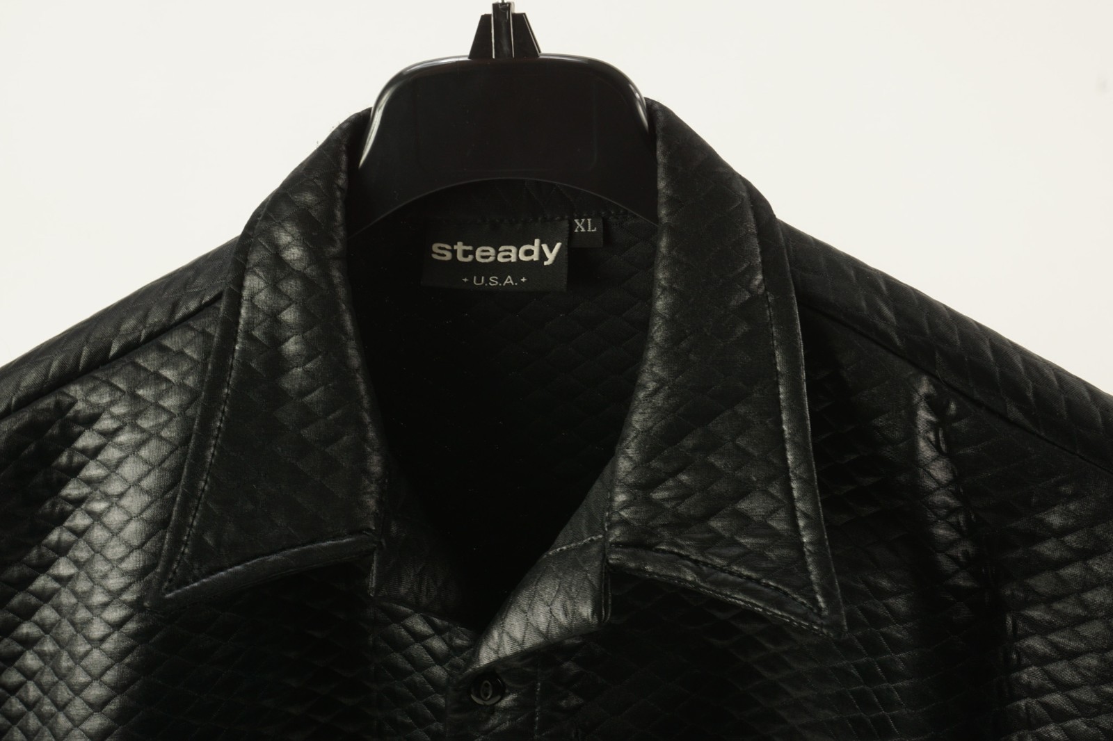 Vintage Steady USA Rockabilly Clubbing Shirt Men’s XL Black Quilted Open Collar
