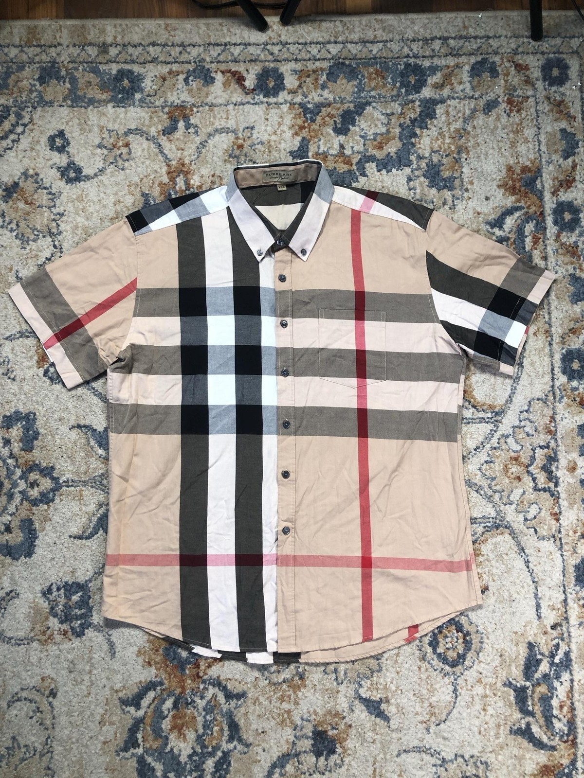 Burberry Shirt Mens 2XL Multicolor Check Short Sleeve Button Down Pocket Casual