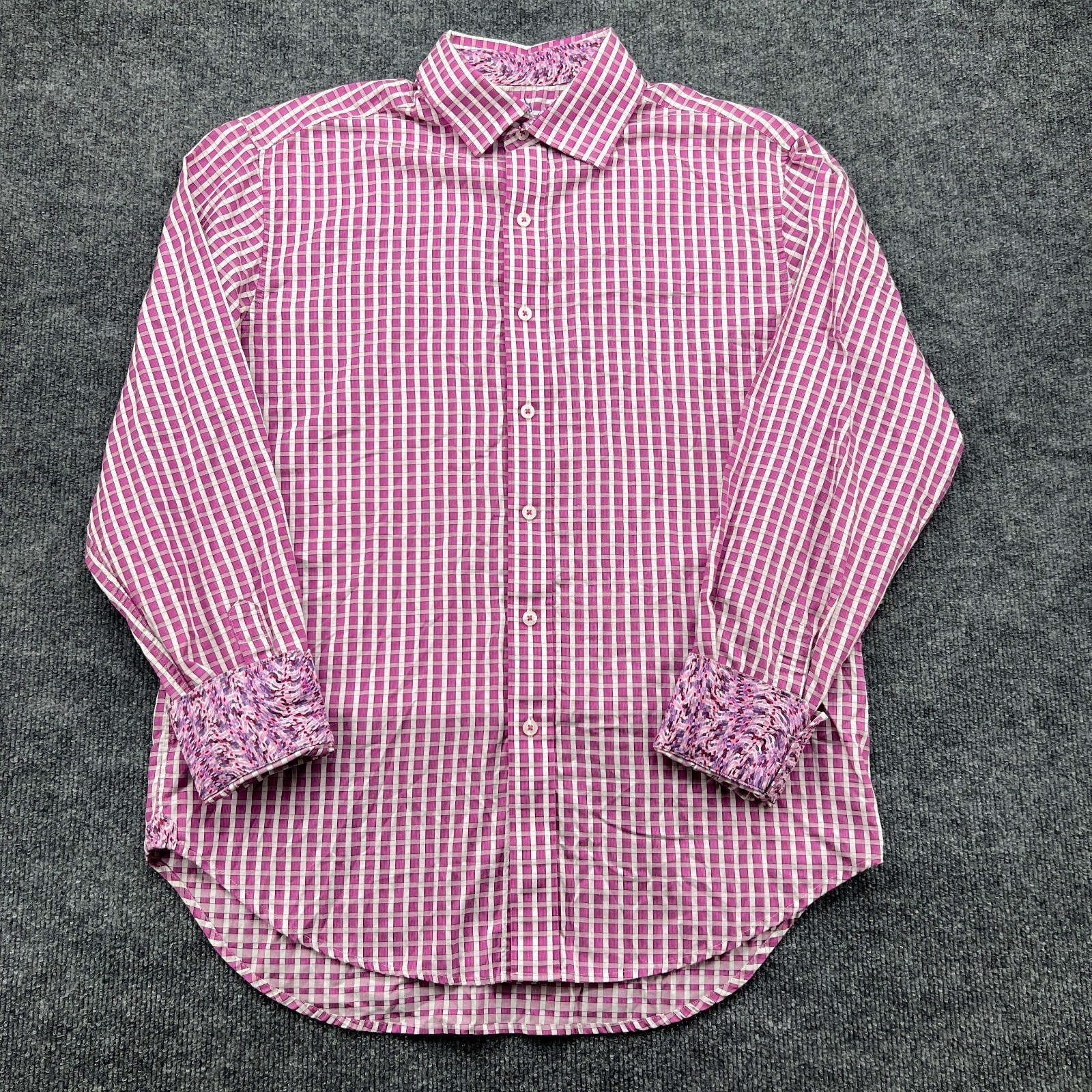 Robert Graham Button Up Shirt Mens M Pink Check Flip Cuff Cotton Long Sleeve