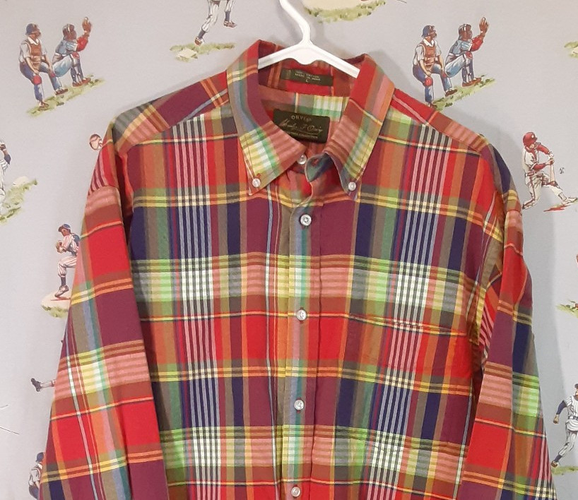 🎣 ORVIS Signature Collection Mens LS Multicolor Plaid Cotton Shirt Size Large
