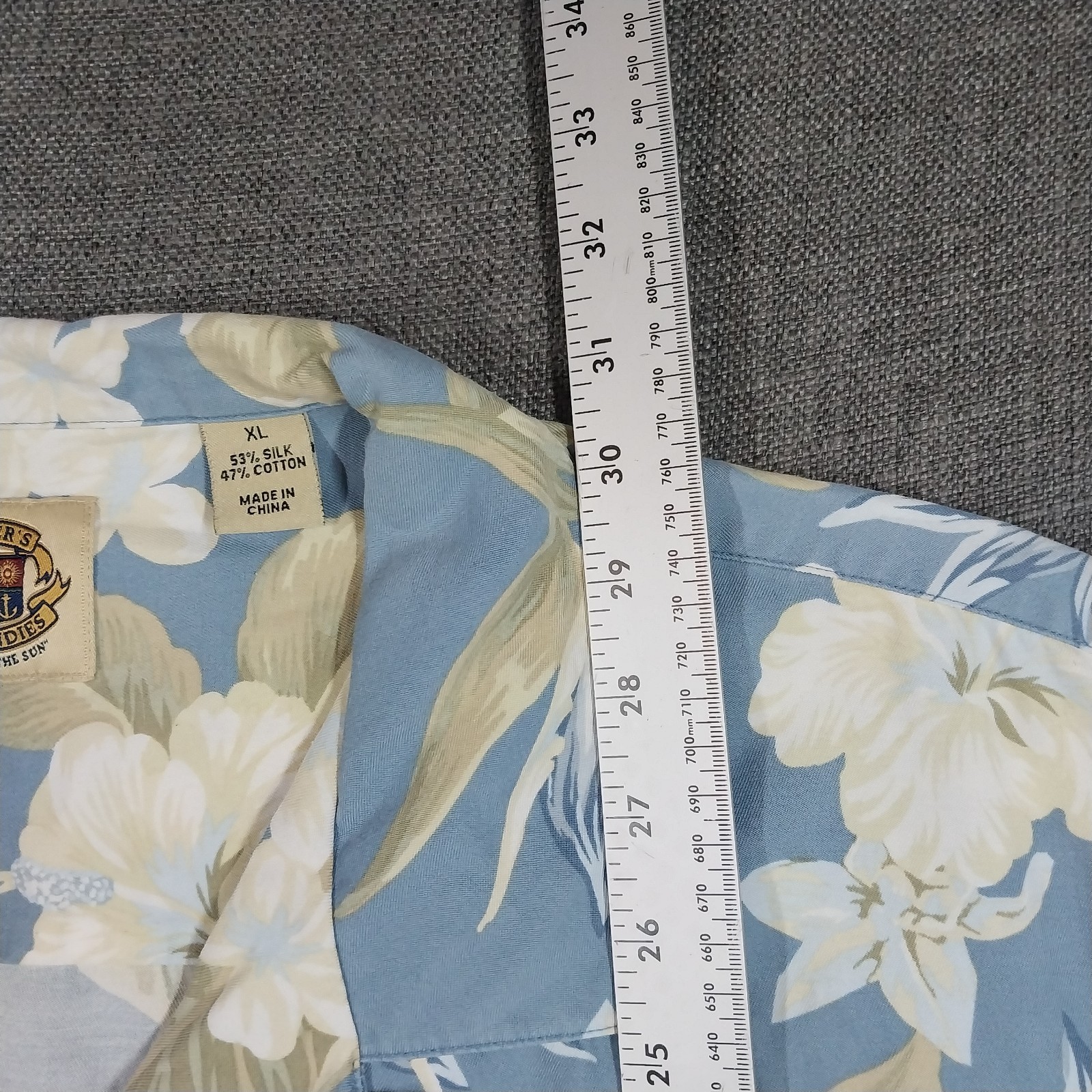 Pusser’s West Indies Hawaiian Shirt Blue Floral Silk Cotton Blend XL