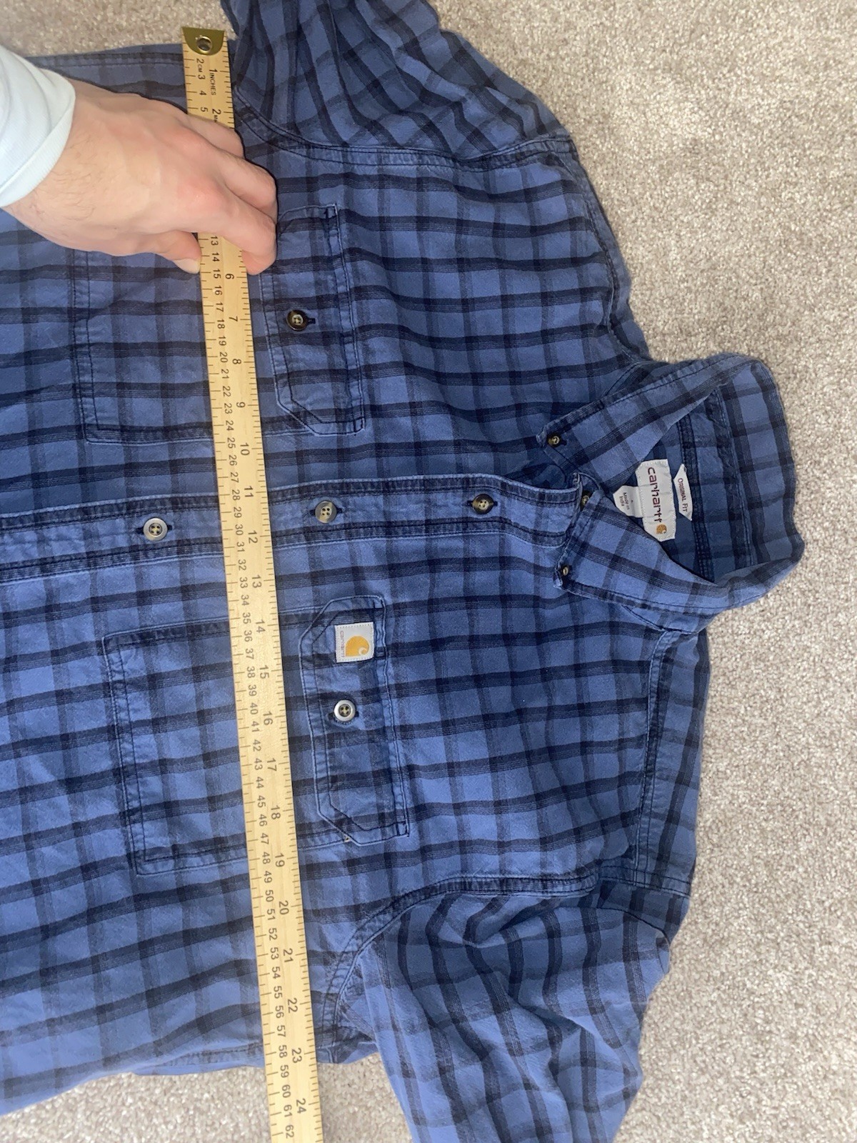 Carhartt Relaxed Fit Flannel Blue/Black Check Plaid Work Wear Outdoor Mens Large