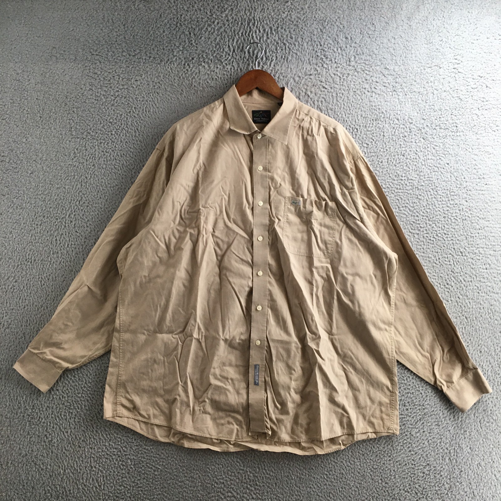 Greg Norman Collection Button Up Shirt Mens XXL Beige Long Sleeve Chest Pocket