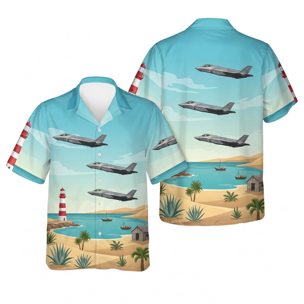 F-35 Military Aviation Scenic Beach & Lighthouse Hawaiian Gift For Friends