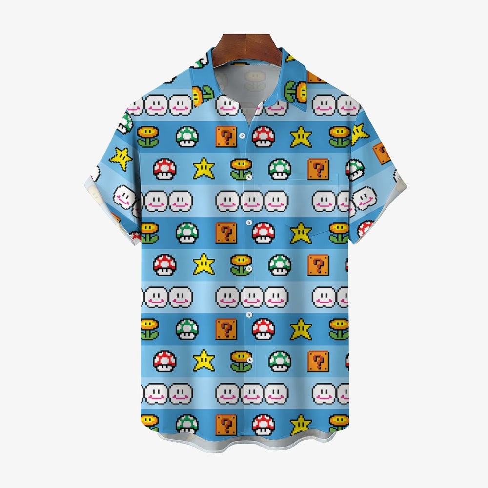 Mens Digital Game Printing Casual Short Sleeve Shirt 2403000226