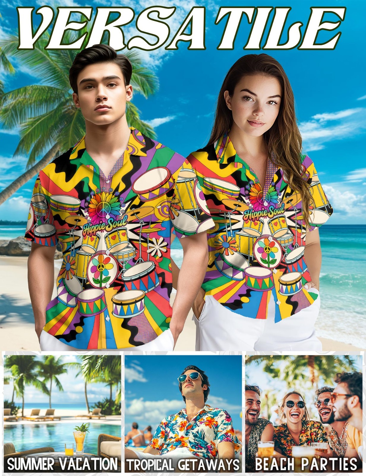 Peace Love Drums Hawaiian Shirt Music Instrument Colorful Aloha Gift
