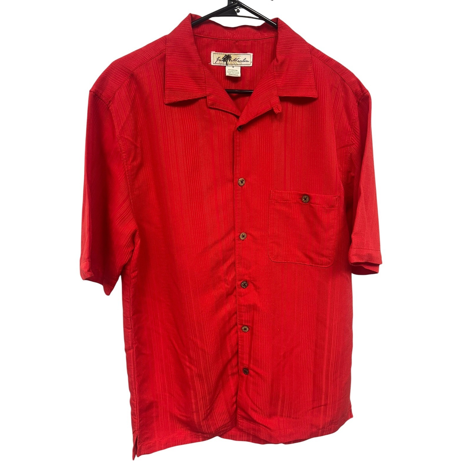 Joe Marlin Mens Red Textured Short Sleeve Camp Shirt Button Down Medium