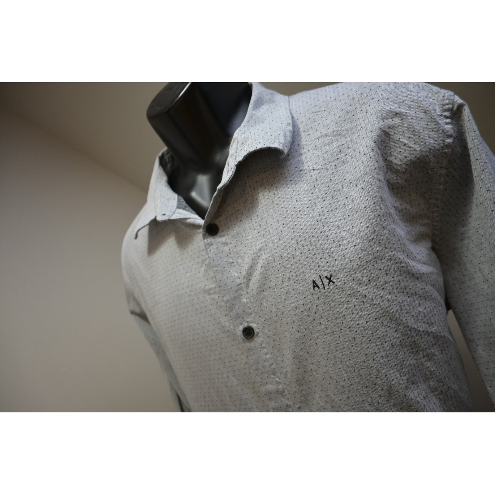 Armani Exchange Button Up Dress Shirt Mens XXL Grey Micro Print Regular Fit EUC
