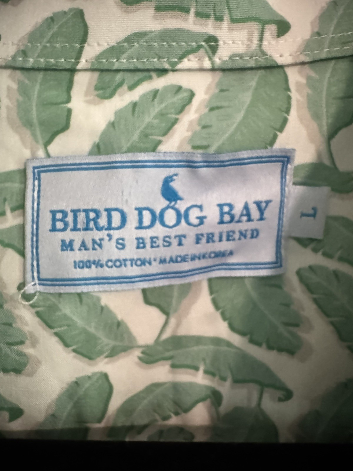 Bird Dog Bay Button Down Shirt Sz Large Palm Fronds All Over Print 100% Cotton