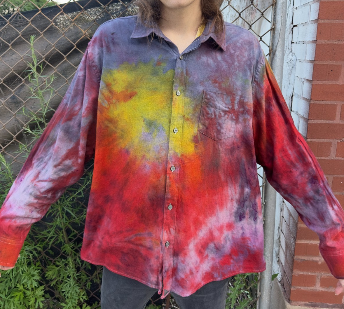 Tie Dye Women’s XXXL cotton Ember Rainbow Shirt long sleeve soft button up top