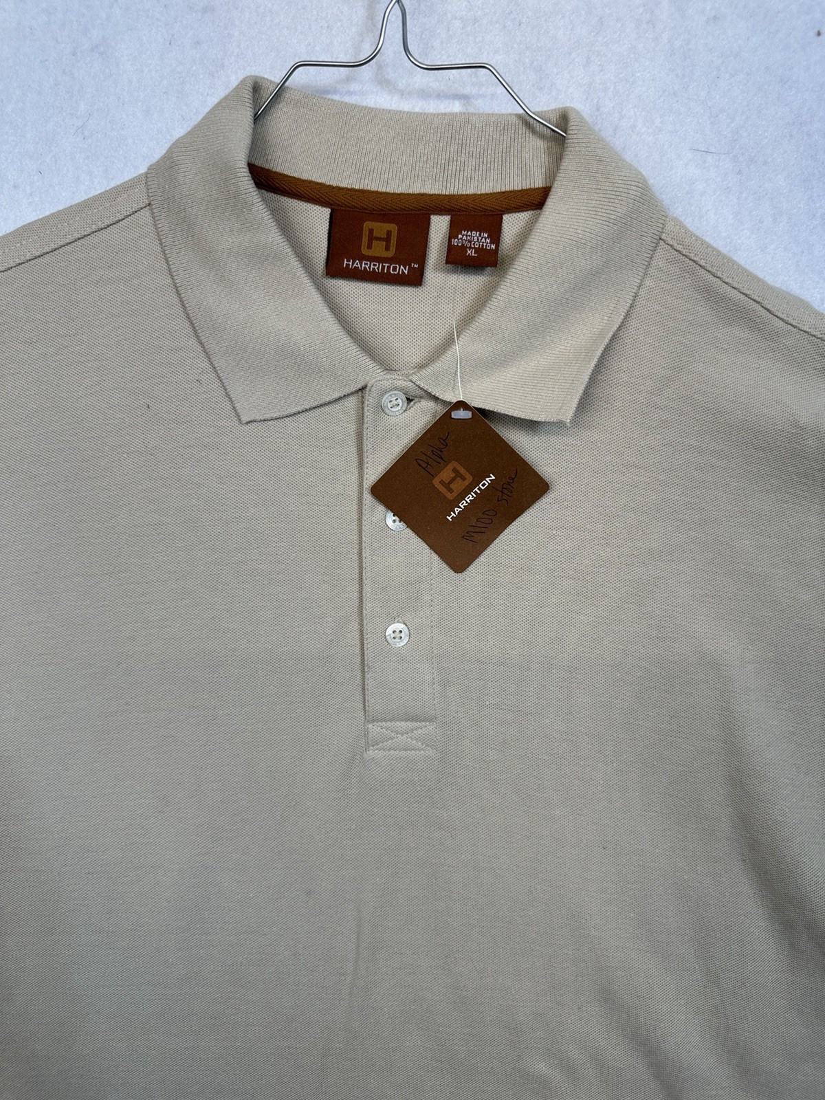 Harriton Golf Polo Shirt Men’s Size XL Beige 3 Button Cotton