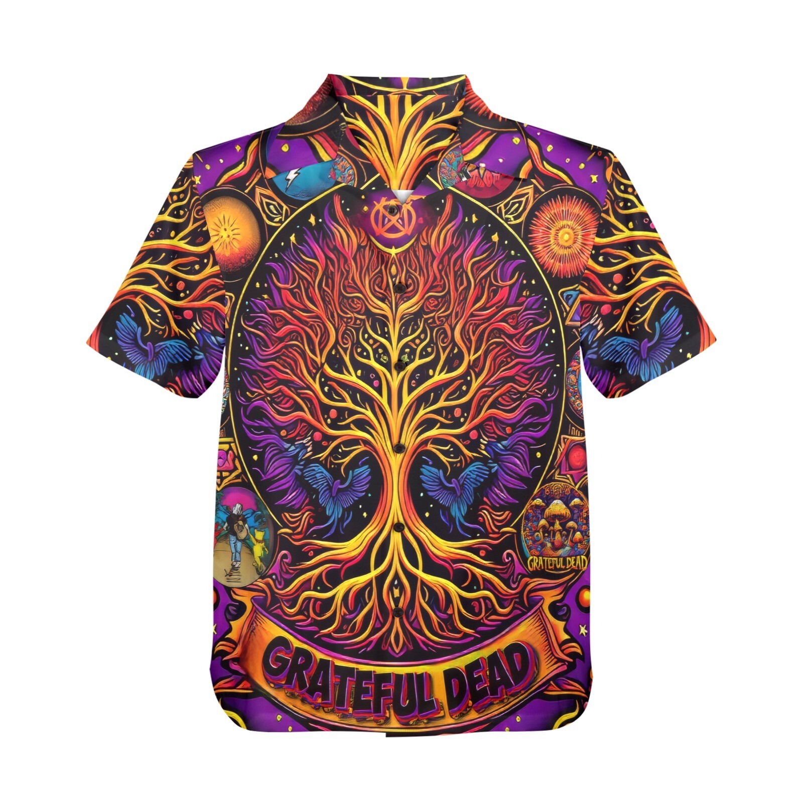 Tree of life. Colorful Grateful Dead. Hawaiian Button Shirt. 70’s Rock Music